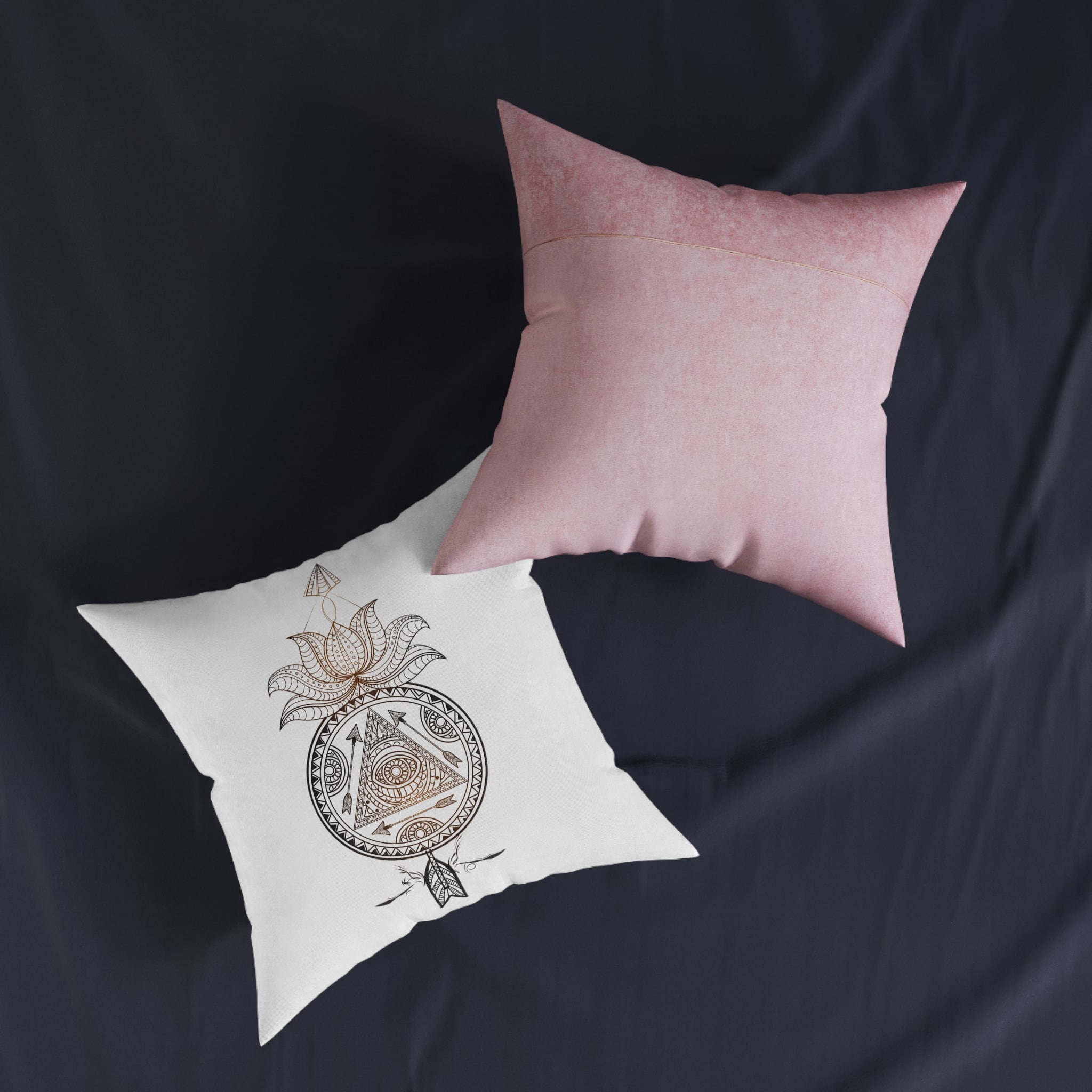 Ornamental Floral Dream Catcher With Lotus Flower Arrow Creative Hand Drawn Ethnic Decorative Elemen Square Pillow Pink Back - Image 11