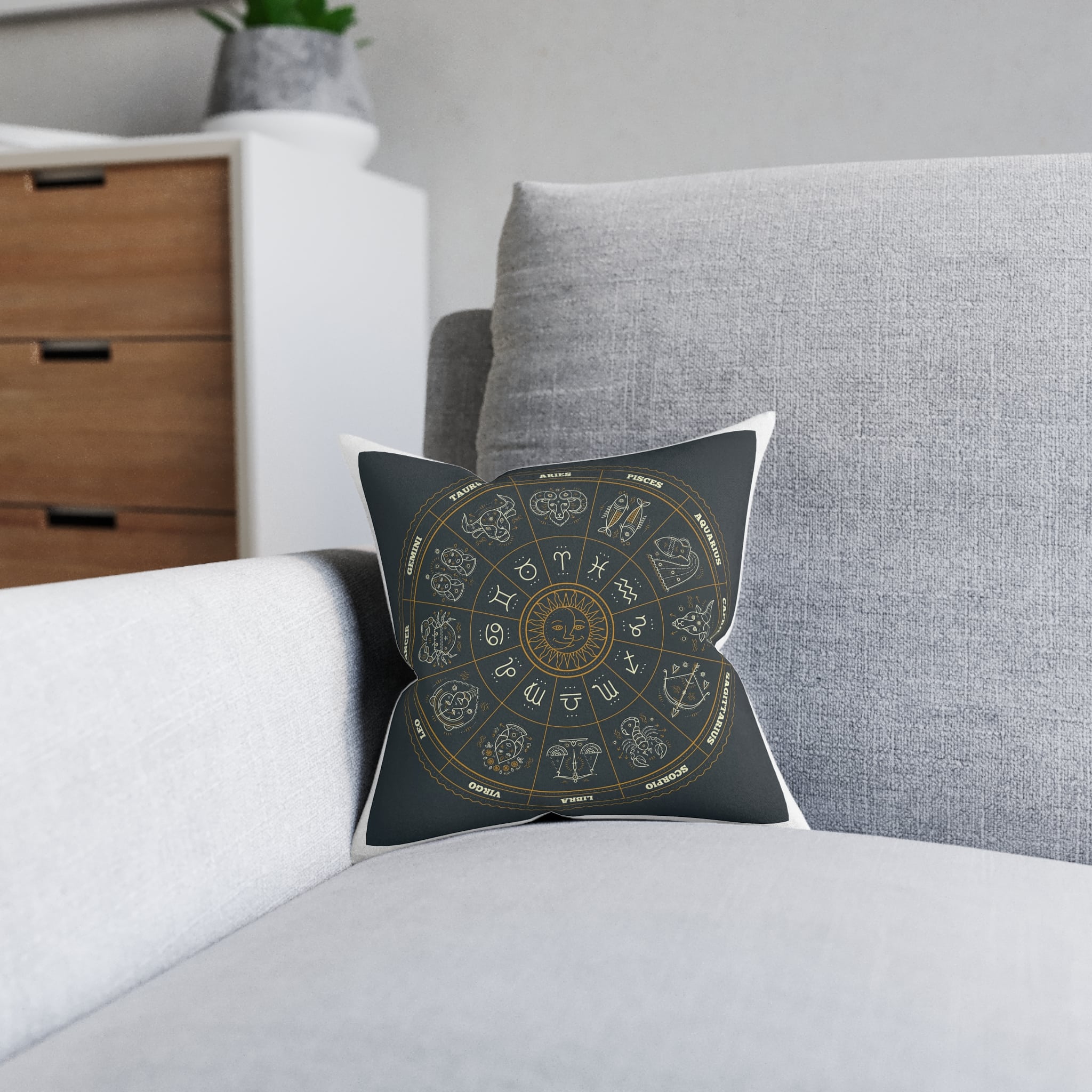 Zodiac Signs Square Pillow Pink Back - Image 4