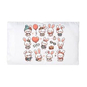 Vector Cartoon Rabbit Sits Field Flowers (2) Microfiber Pillowcase