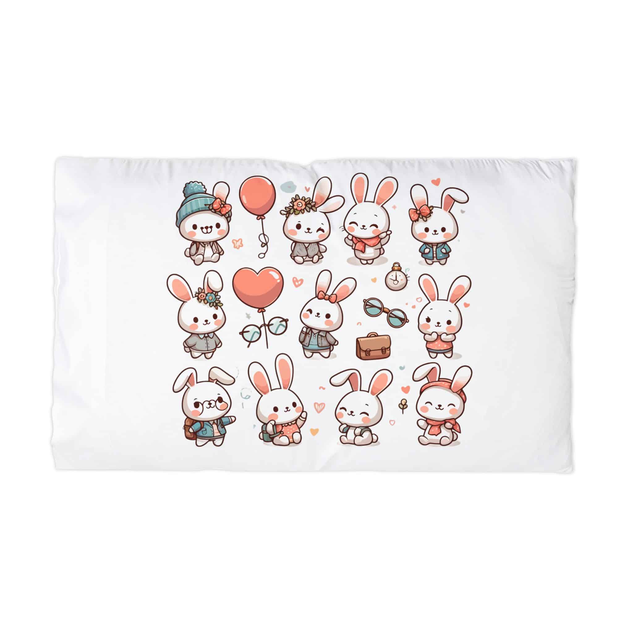 Vector Cartoon Rabbit Sits Field Flowers (2) Microfiber Pillowcase