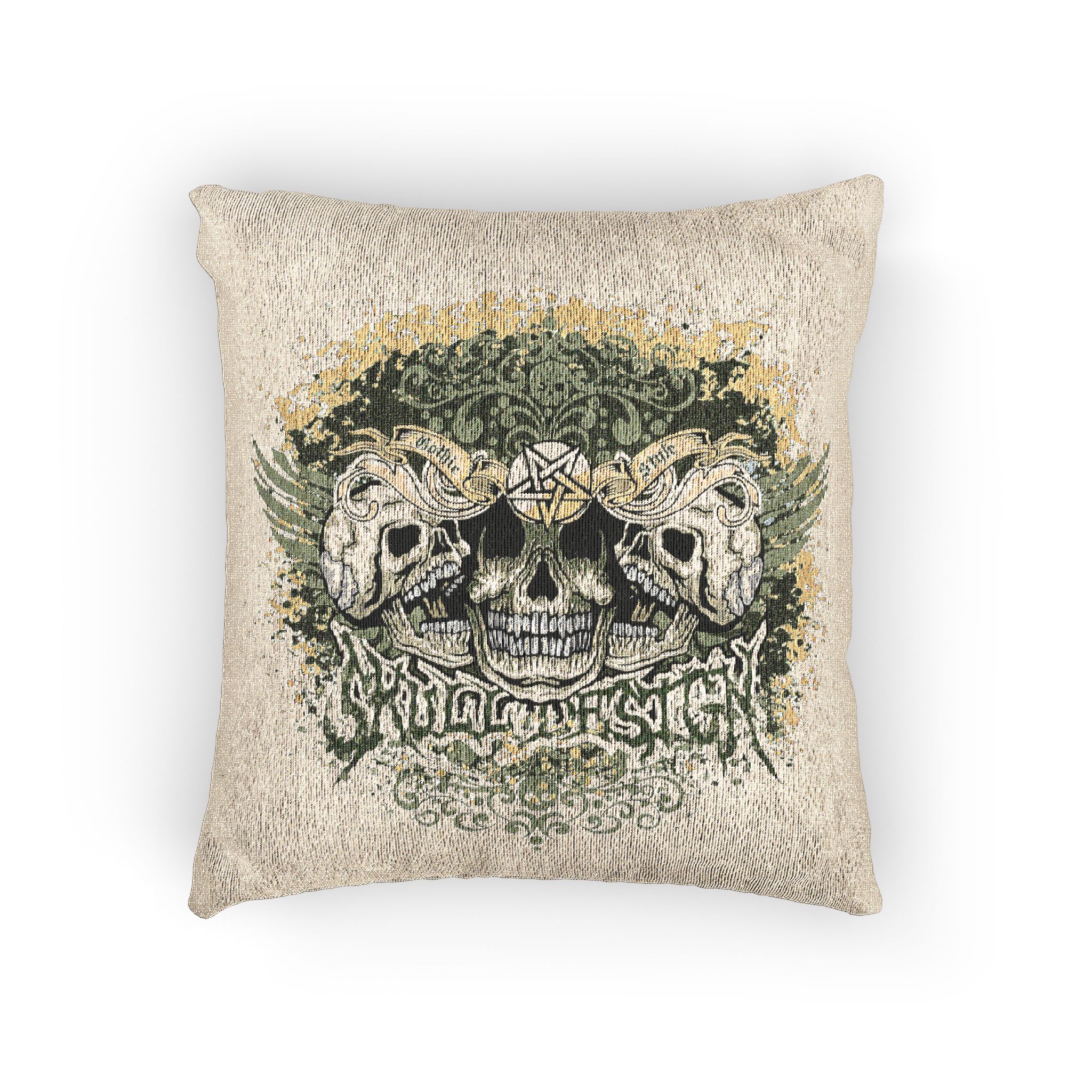 Gothic Sign With Skull Wings Grunge Vintage Design T Shirts Woven Pillow