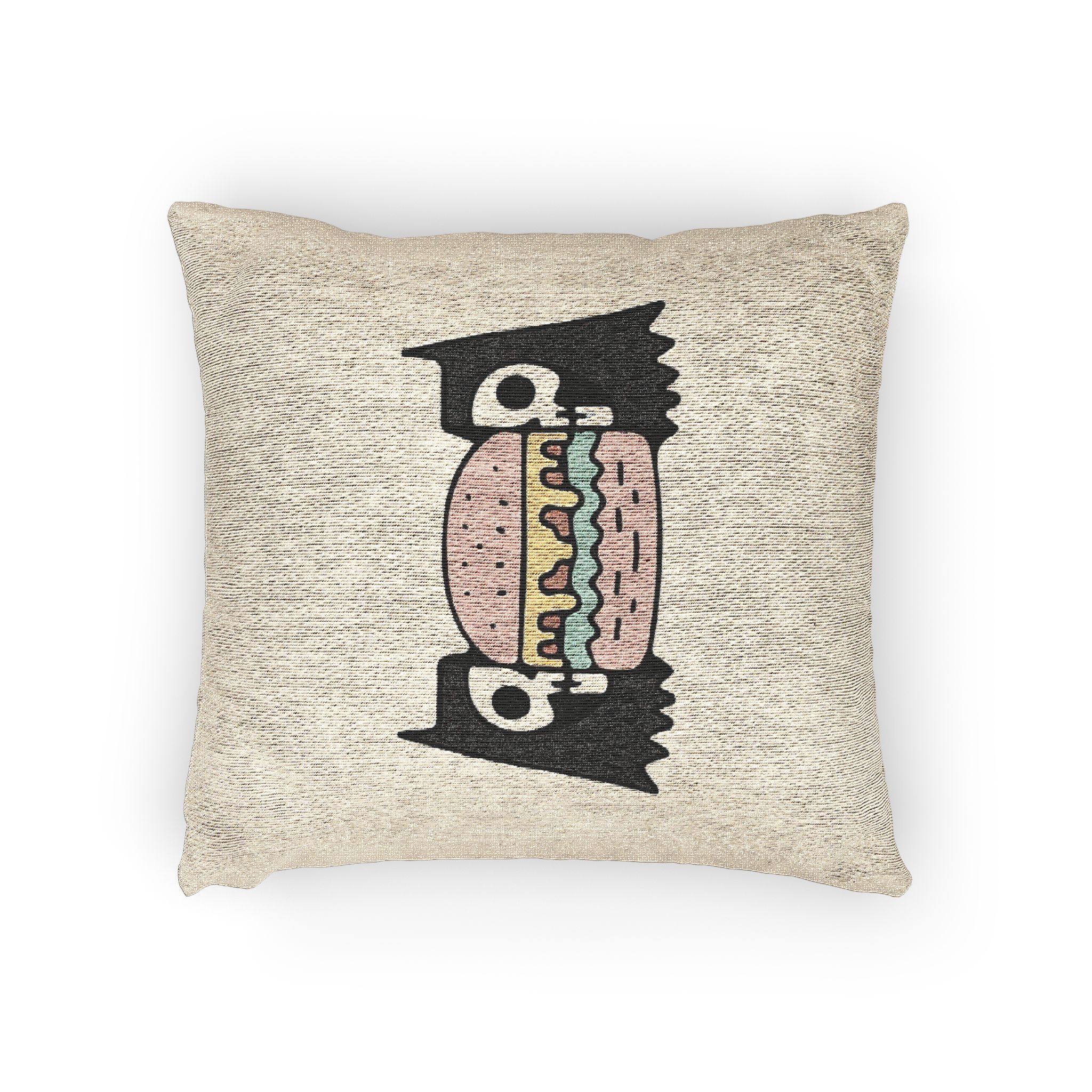 Cool Two Half Cat Skull Head With Cheeseburger Inside Illustration T Shirt Street Wear Woven Pillow - Image 2