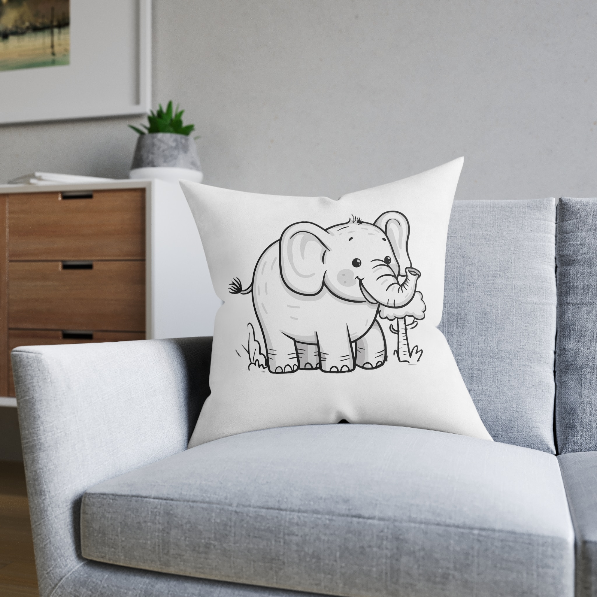 Elephant Copia Square Pillow Pink Back - Image 12