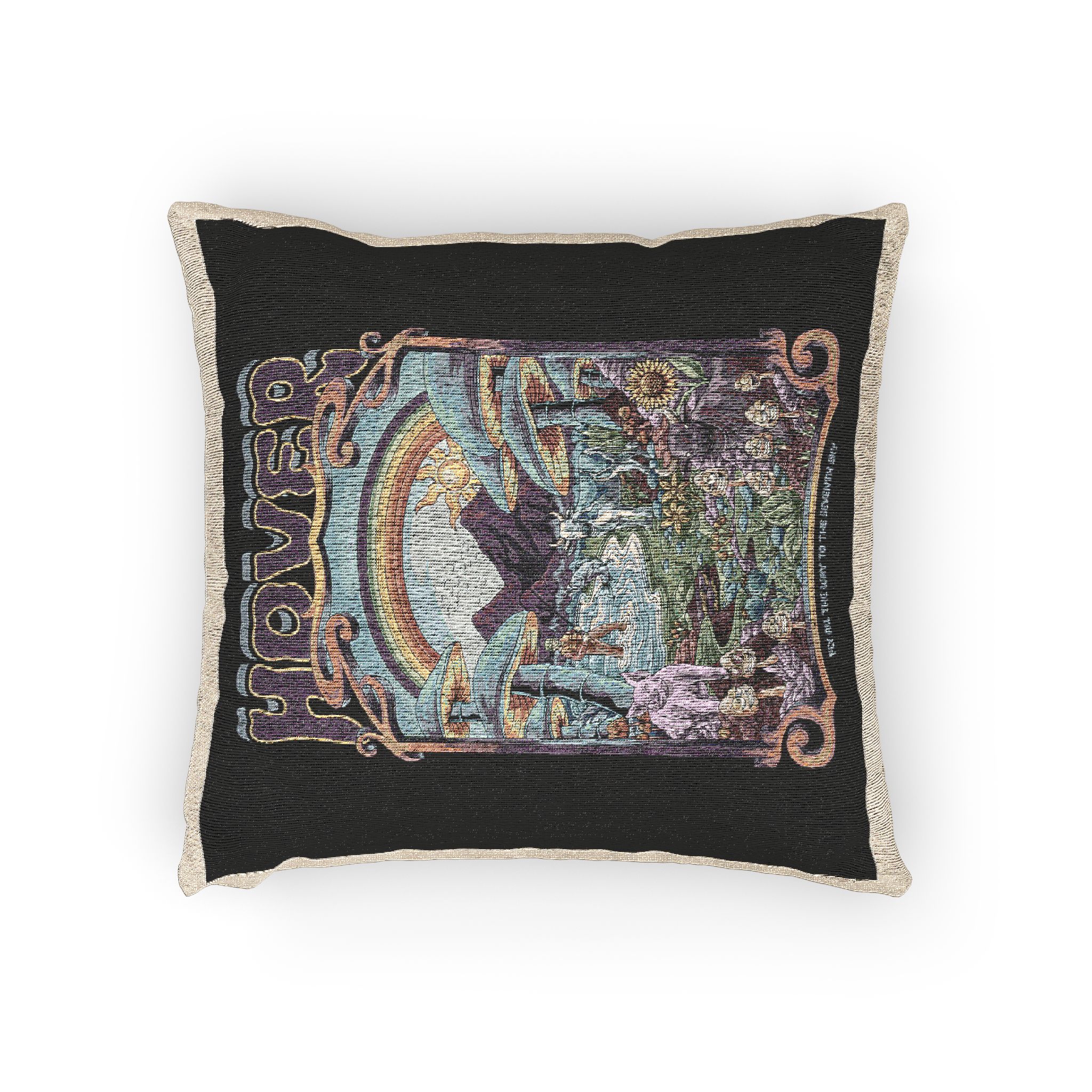 Magic Psychedelic With Text Illustration Woven Pillow - Image 2