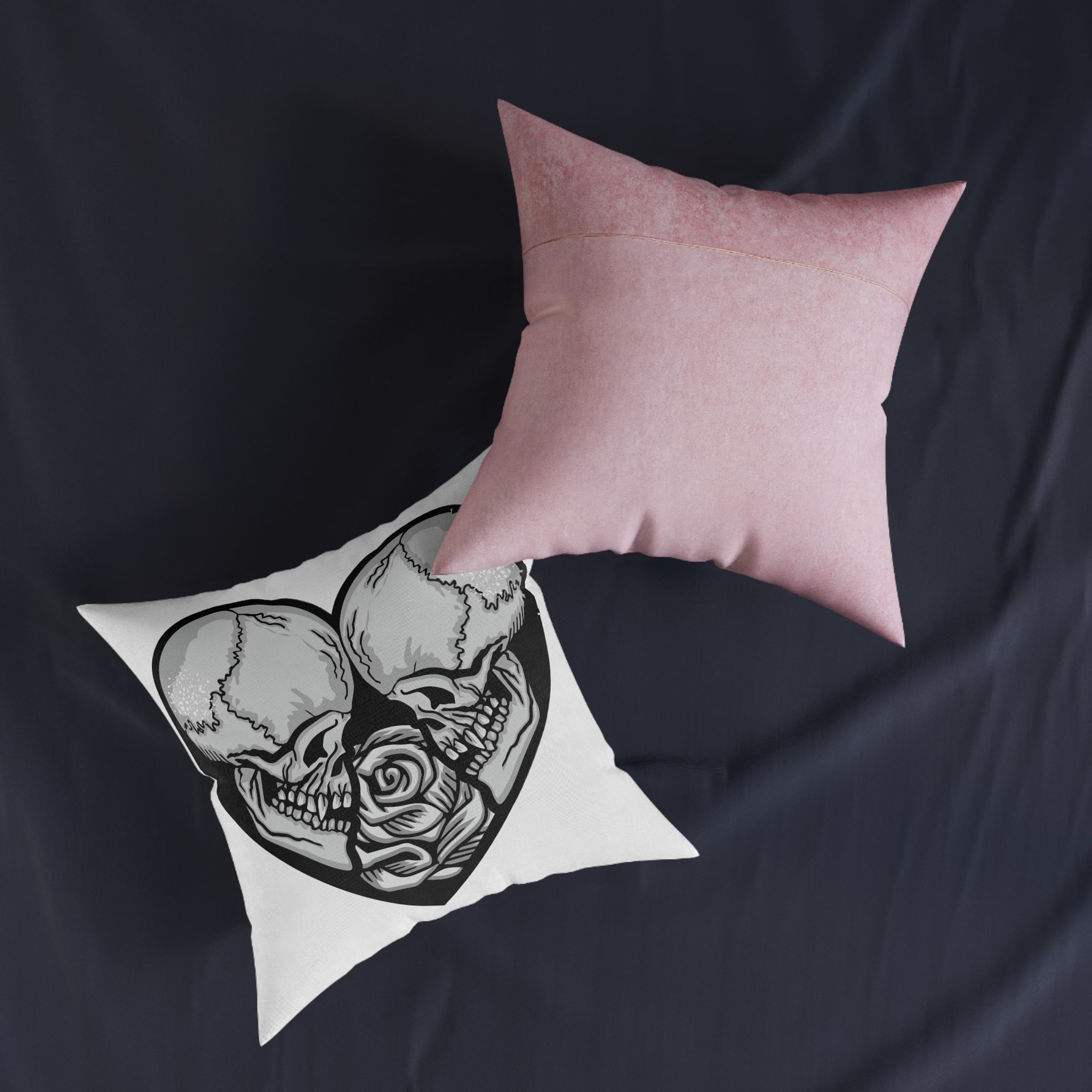 Gothic Sign With Skull Heart Grunge Vintage Design T Shirts Square Pillow Pink Back - Image 11