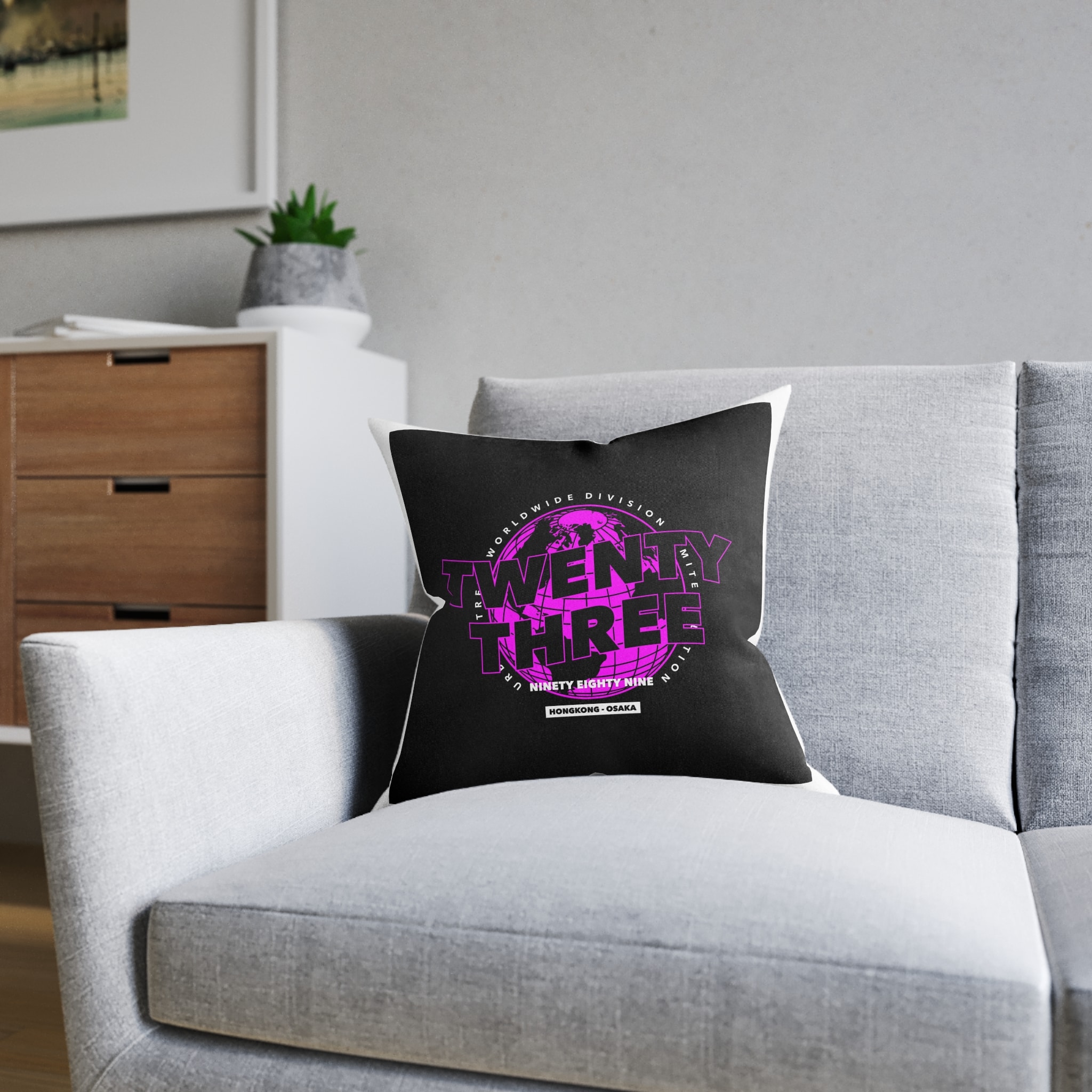 Twenty Three Hongkong Osaka Street Vintage Square Pillow Pink Back - Image 8