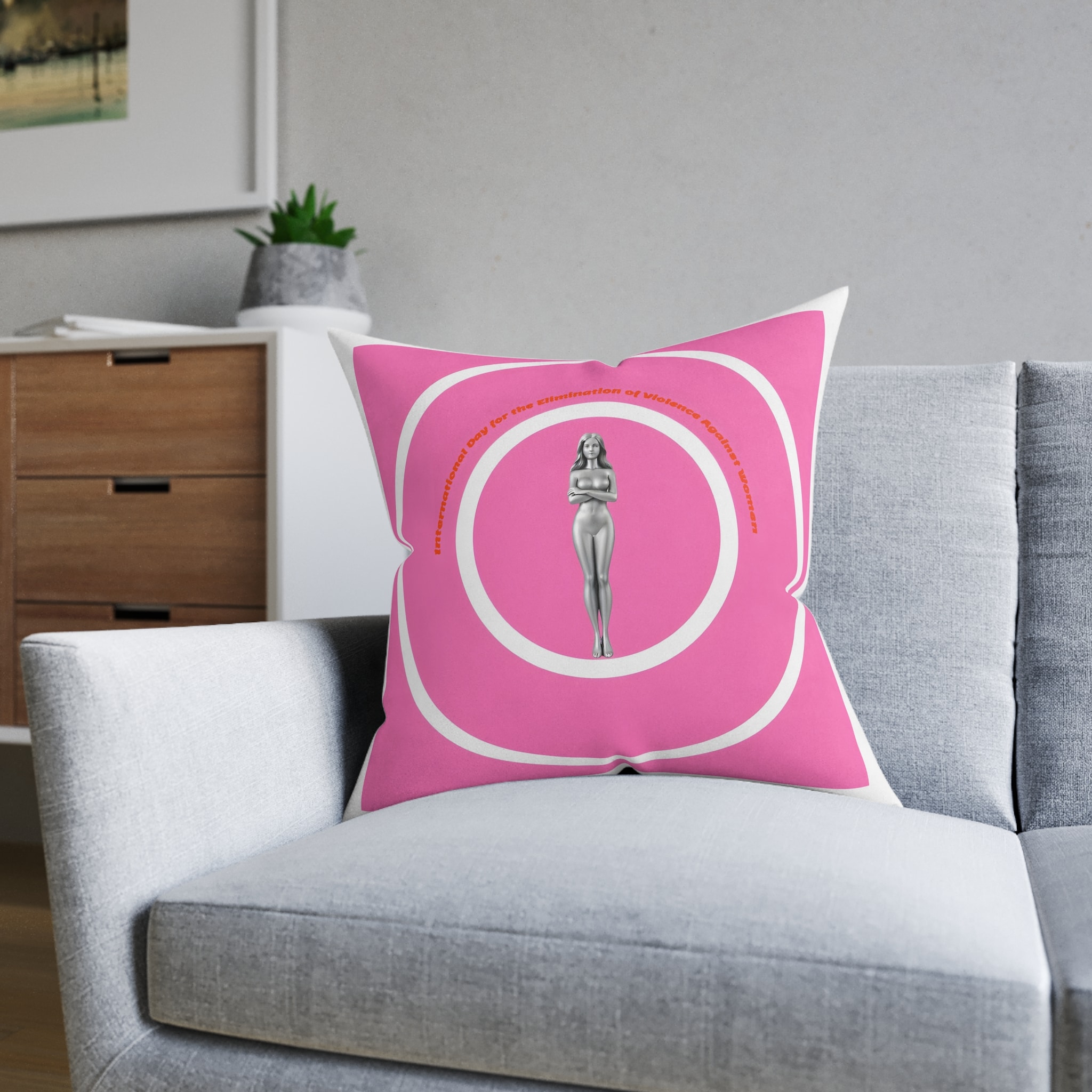 Vector International Day Elimination Violence Against Women Poster Banner Square Pillow Pink Back - Image 12