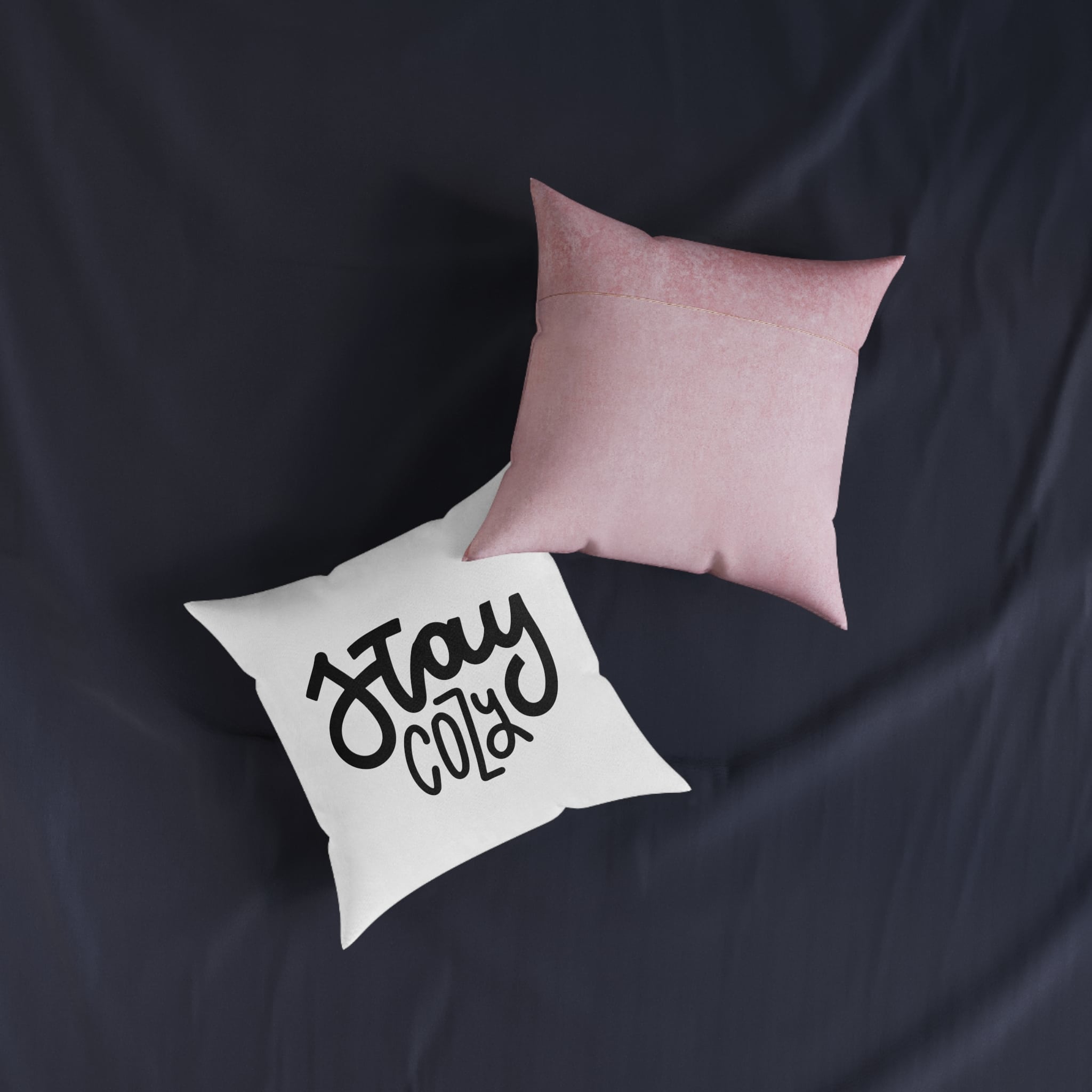 Stay Cozy Hand Written Lettering Quote Hygge Phrase Winter Autumn Time Modern Calligraphy Po Square Pillow Pink Back - Image 7
