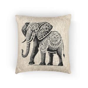 Black Color Elephant Silhouette Vector Illustration Solid White Background(1) Woven Pillow