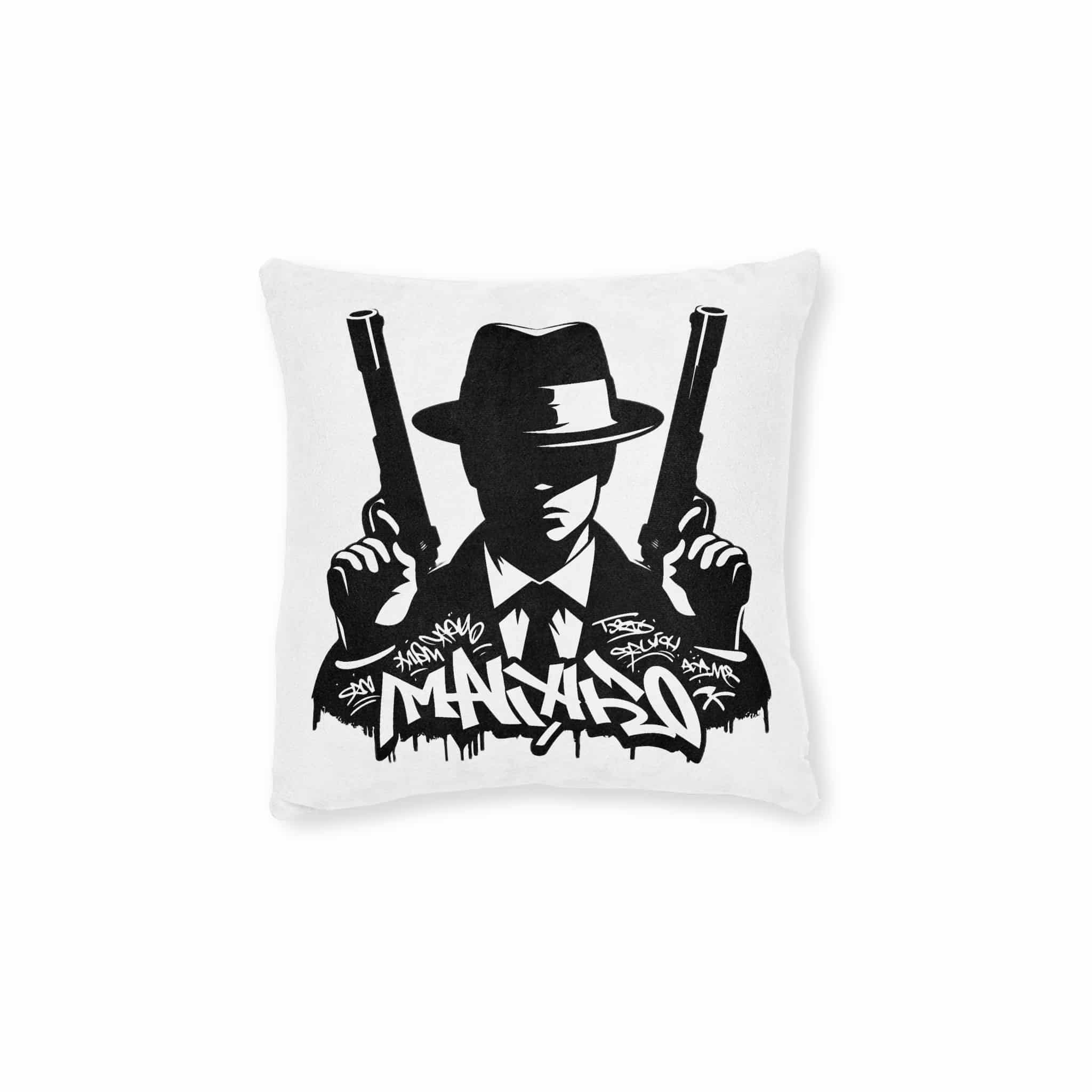 Mafia Gangster Silhouette People Graffiti Tag Hip Hop Street Art Typography Illustration Square Pillow Pink Back