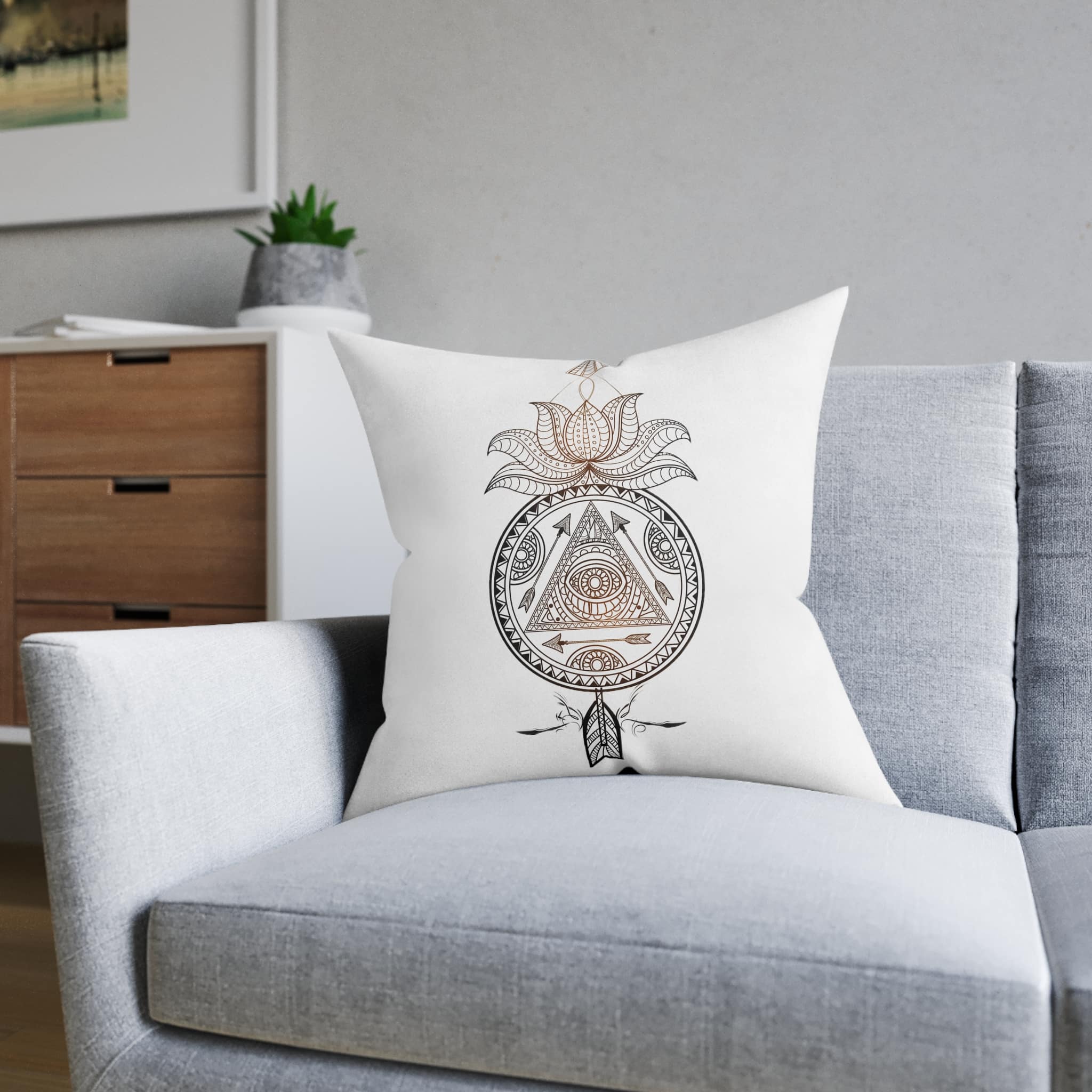 Ornamental Floral Dream Catcher With Lotus Flower Arrow Creative Hand Drawn Ethnic Decorative Elemen Square Pillow Pink Back - Image 12