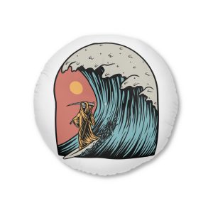 Grim Reaper Surfing Summer Graphic Illustration Tufted Floor Pillow Round