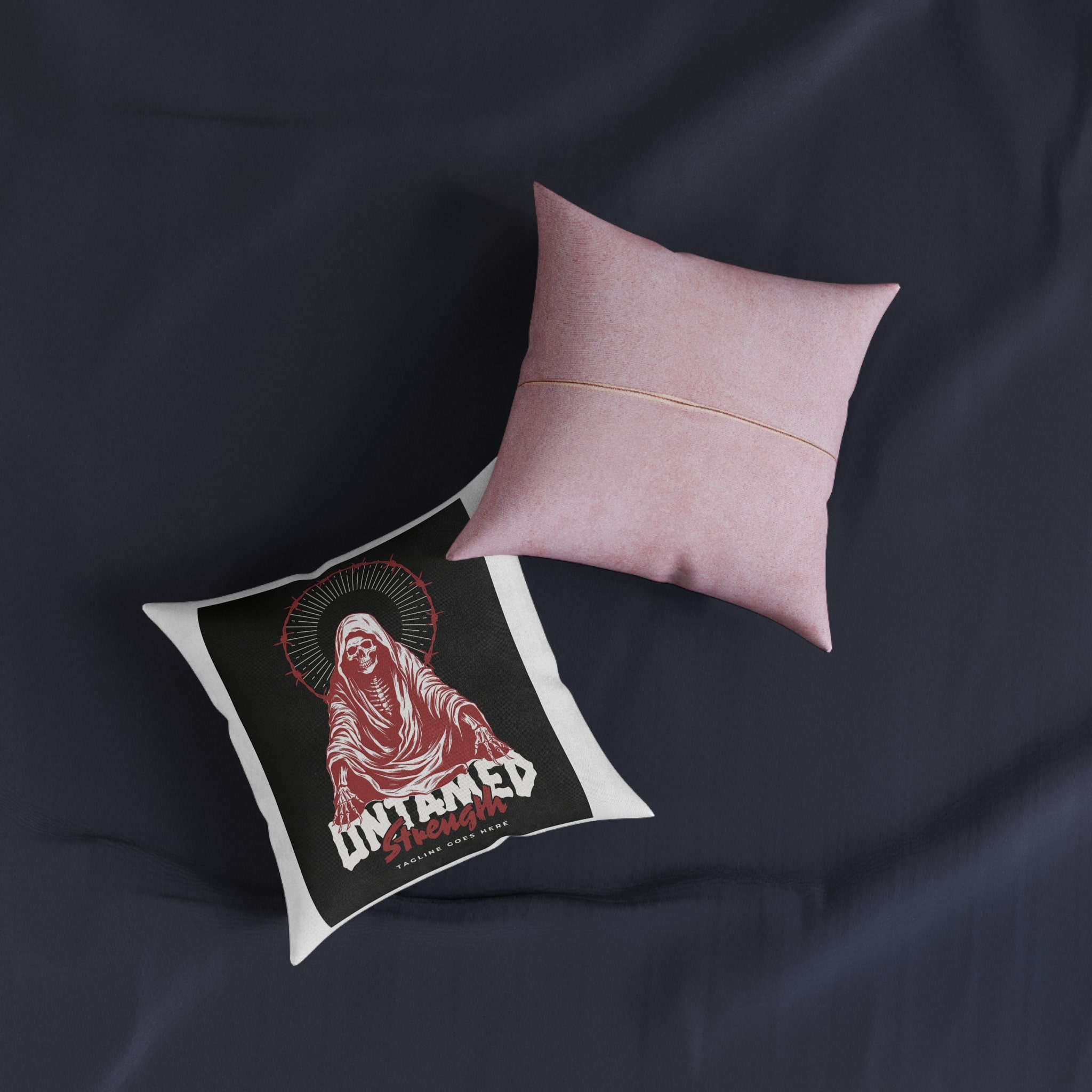 Untamed Strength the Angel of Death Is Sitting Poster Square Pillow Pink Back - Image 3