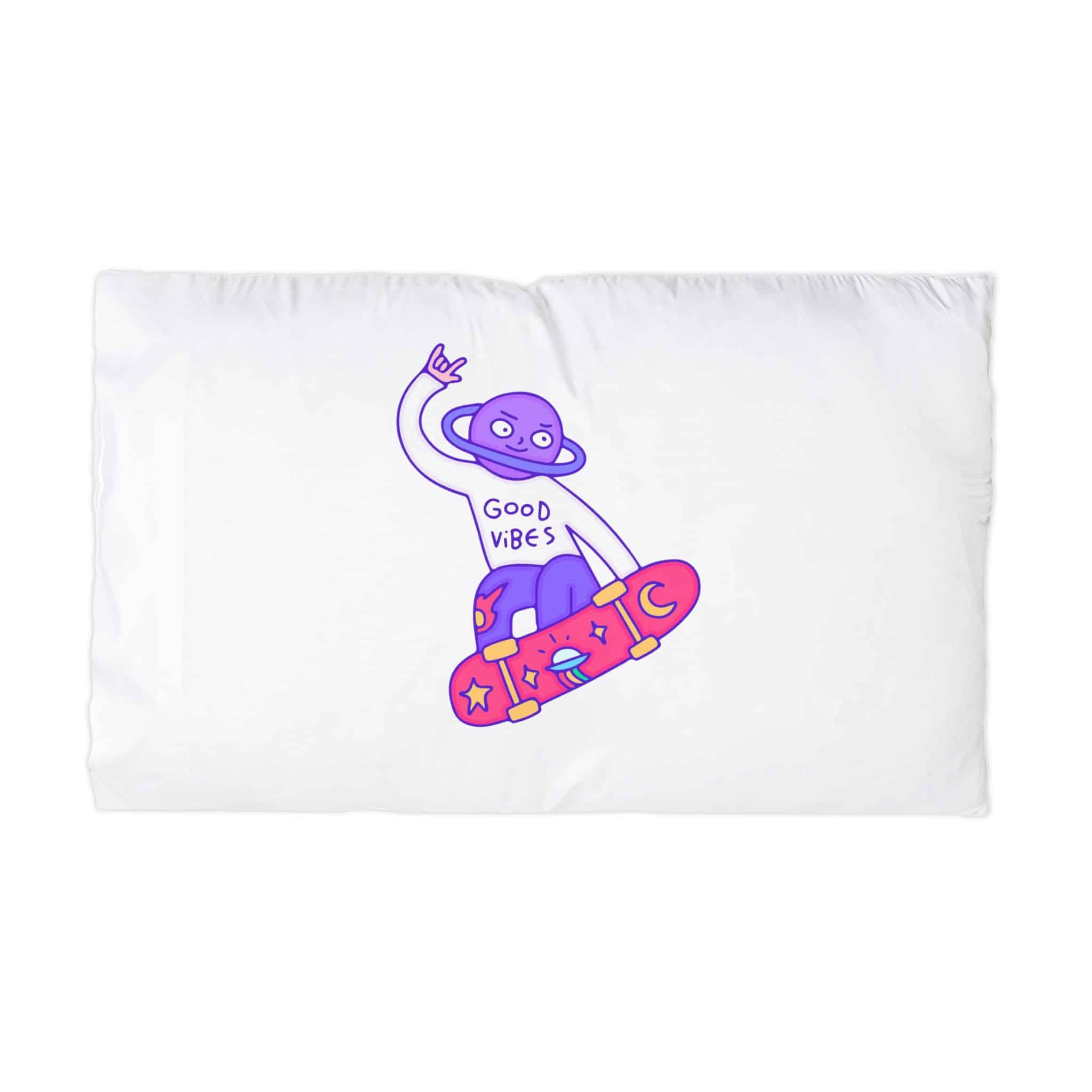Cool Saturn Planet Character Freestyle With Skateboard Illustration T Shirt Sticker Microfiber Pillowcase
