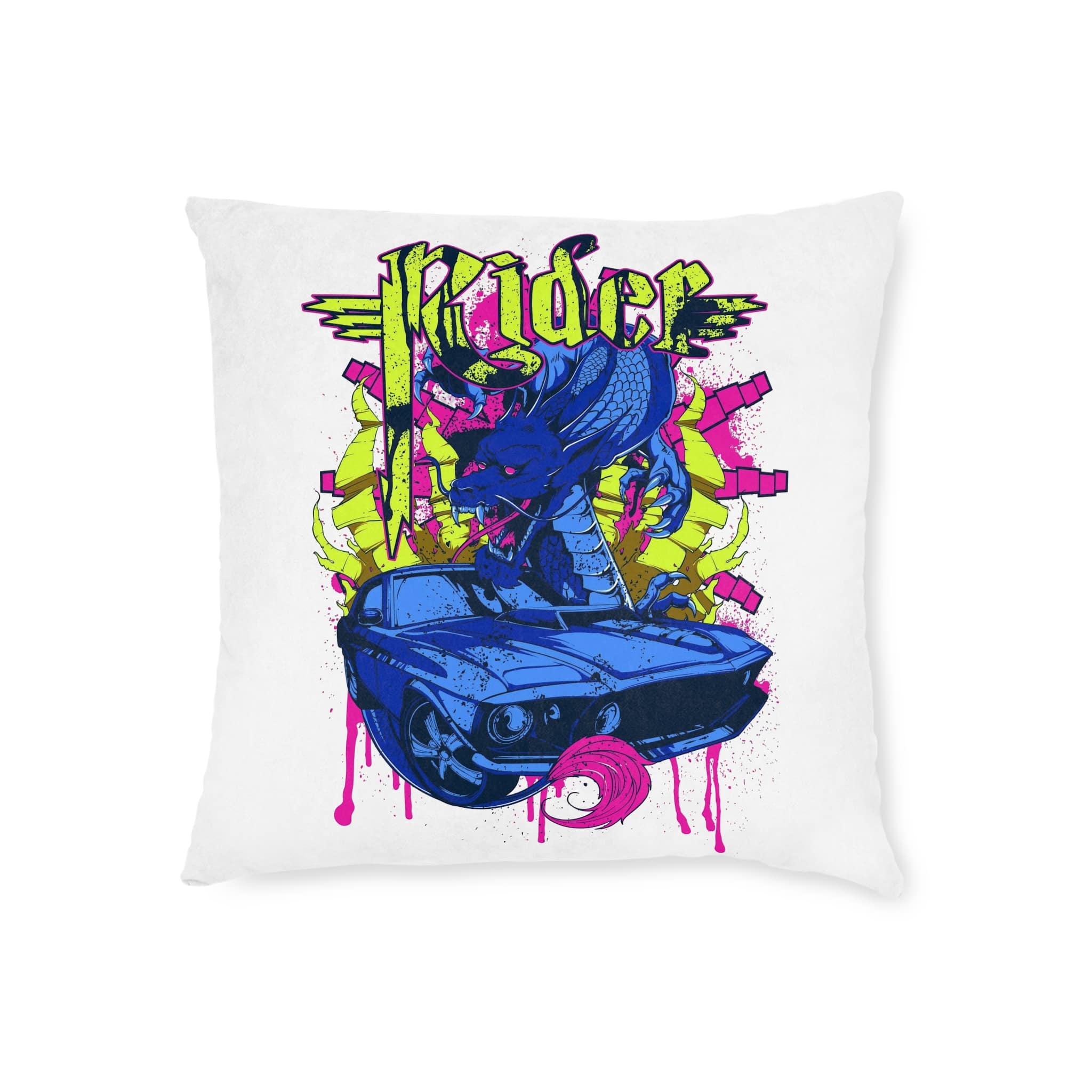 Vintage Car Attacked By Mad Dragon Square Pillow Pink Back - Image 5