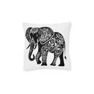 Black Color Elephant Silhouette Vector Illustration Solid White Background Square Pillow Pink Back