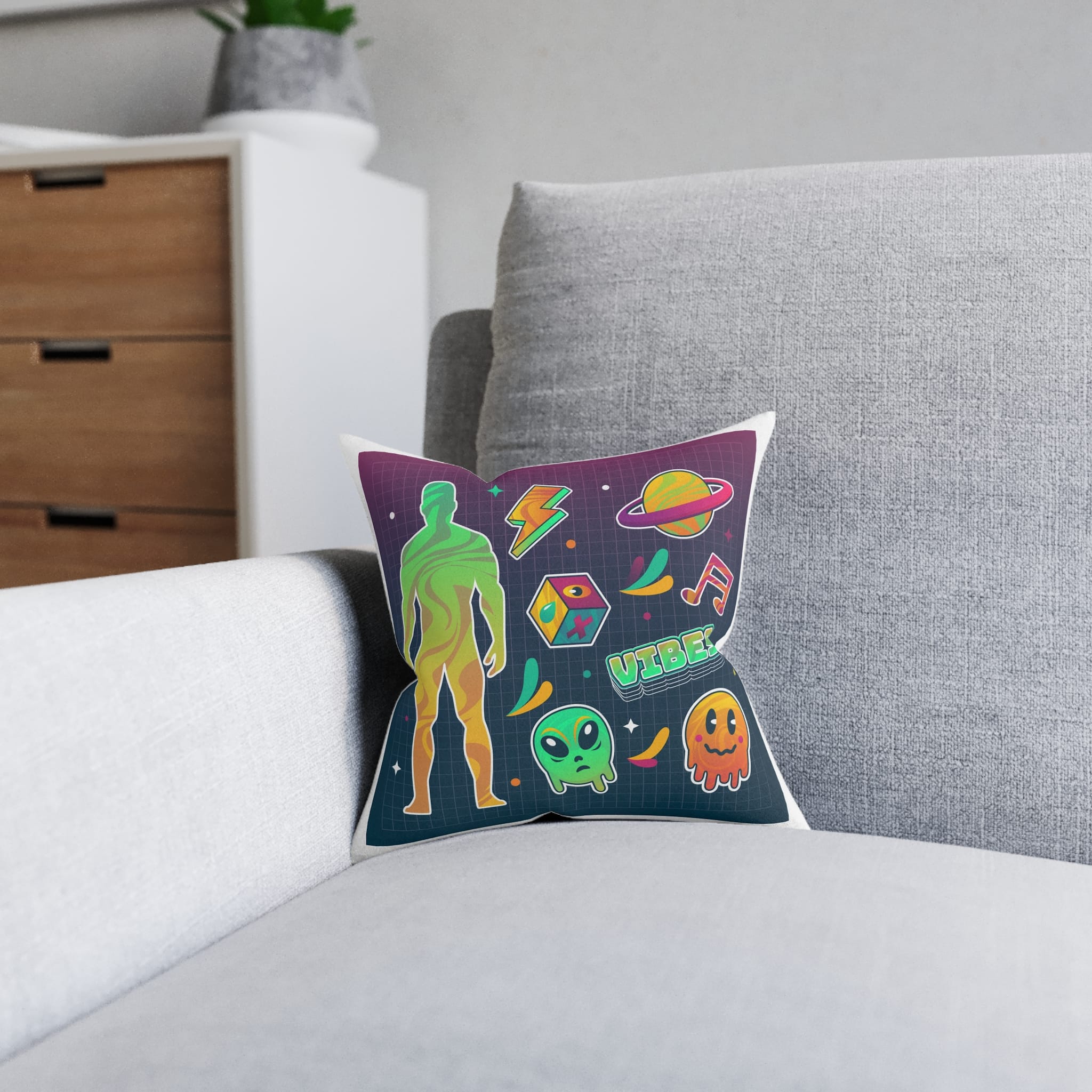 Gradient Rave Sticker Set Square Pillow Pink Back - Image 4