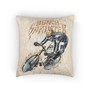 Cornering Skull Cyclist With Text Illustration Woven Pillow
