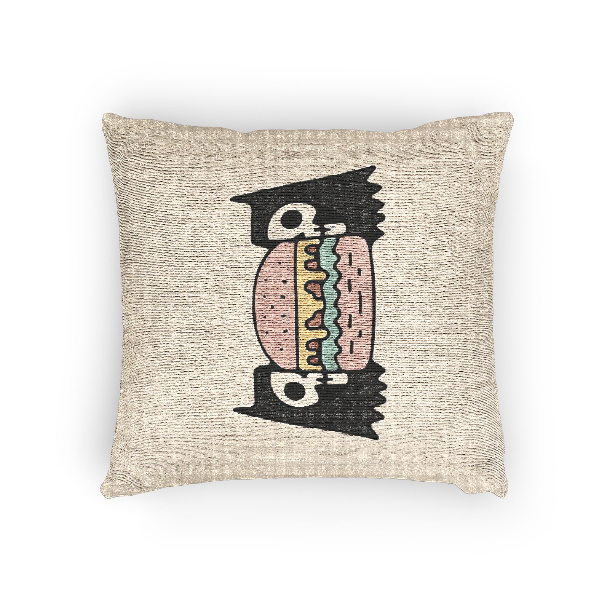 Cool Two Half Cat Skull Head With Cheeseburger Inside Illustration T Shirt Street Wear Woven Pillow - Image 4