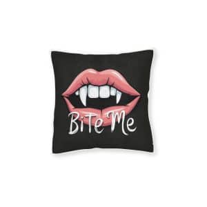 Bite Me Square Pillow Pink Back