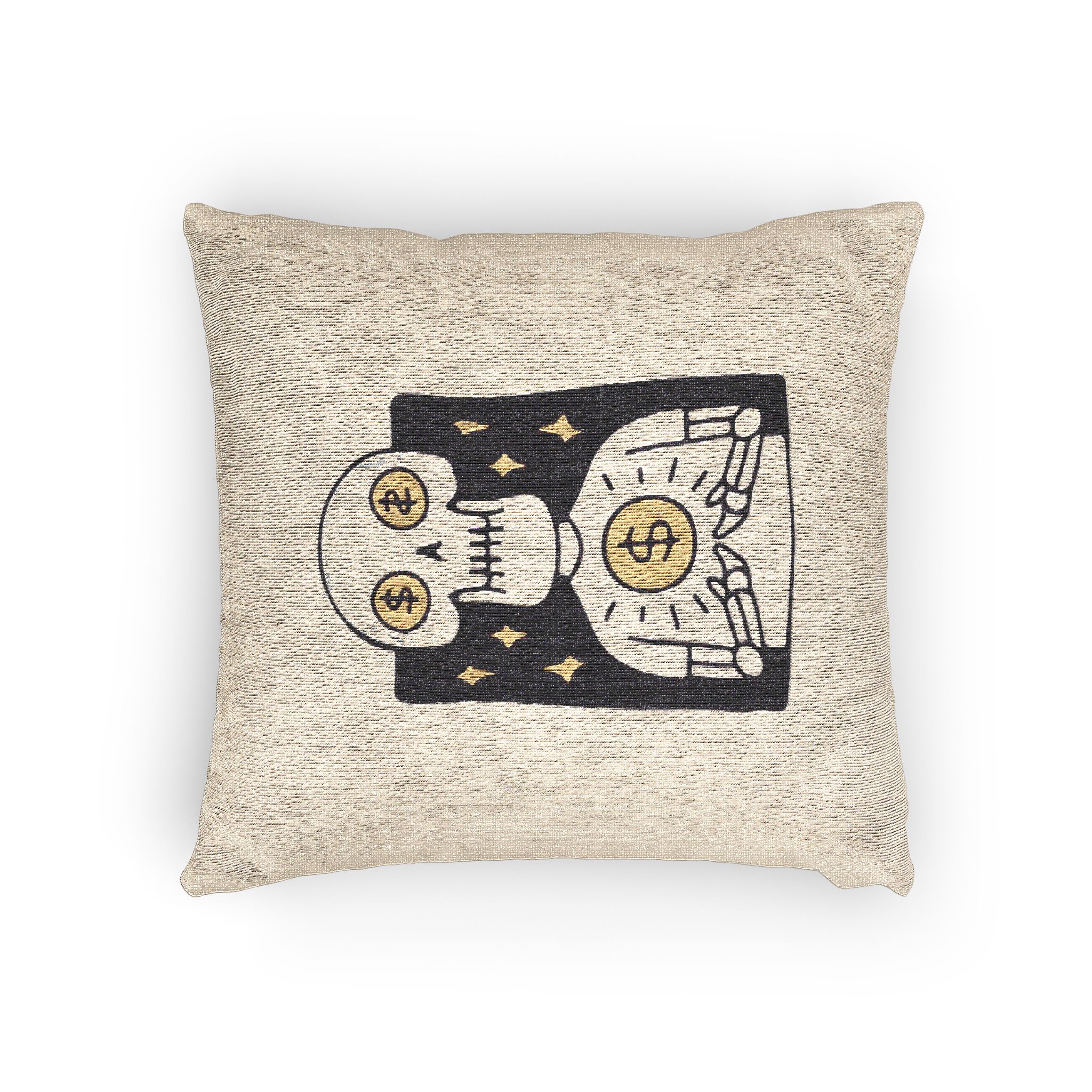 Cool Skull Character With Dollar Coin Illustration T Shirt Sticker Apparel Merchandise Woven Pillow - Image 4