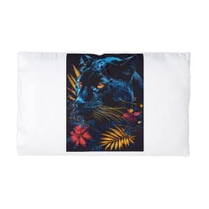 Black Panther Head With Tropical Flowers Leaves Vector Illustration Microfiber Pillowcase