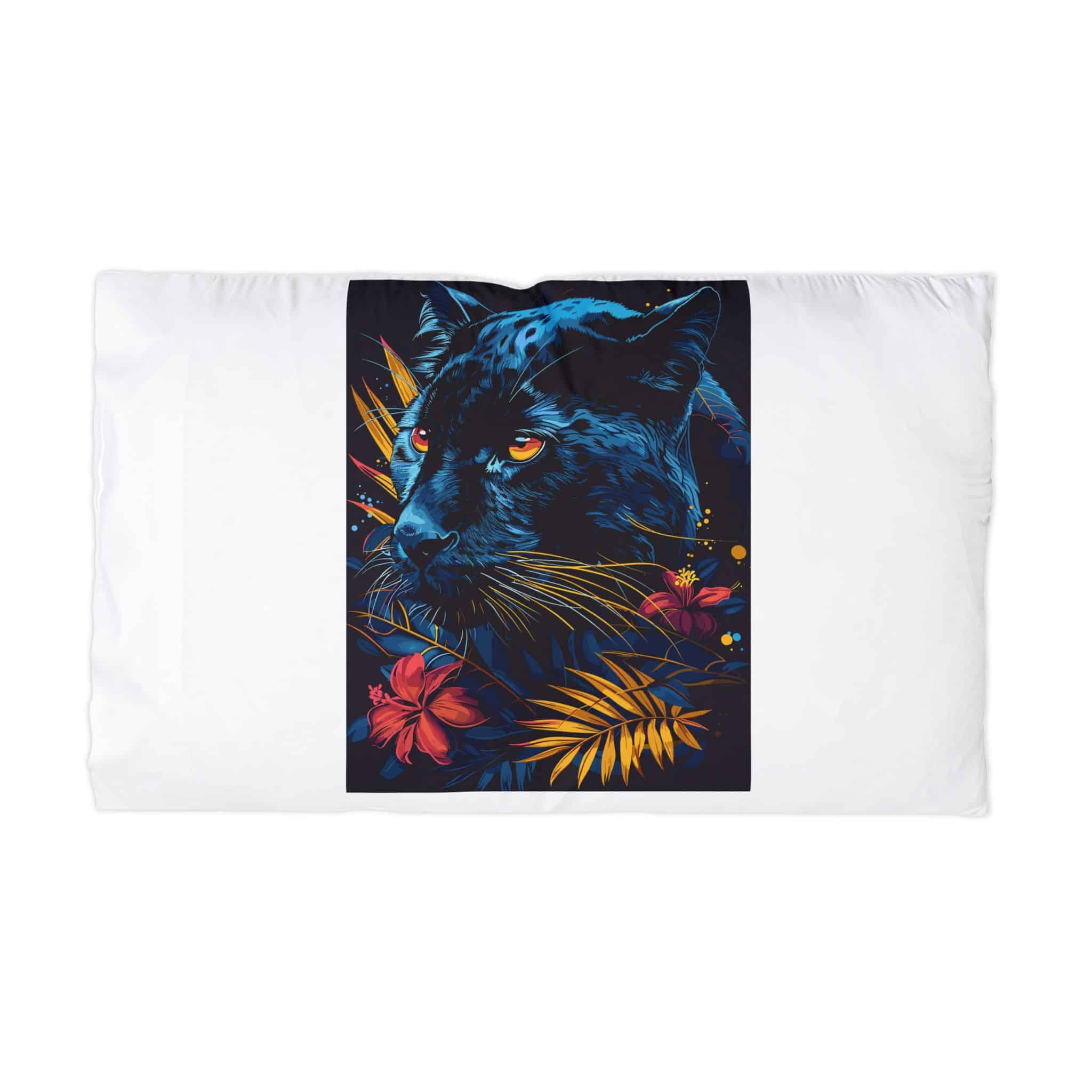Black Panther Head With Tropical Flowers Leaves Vector Illustration Microfiber Pillowcase