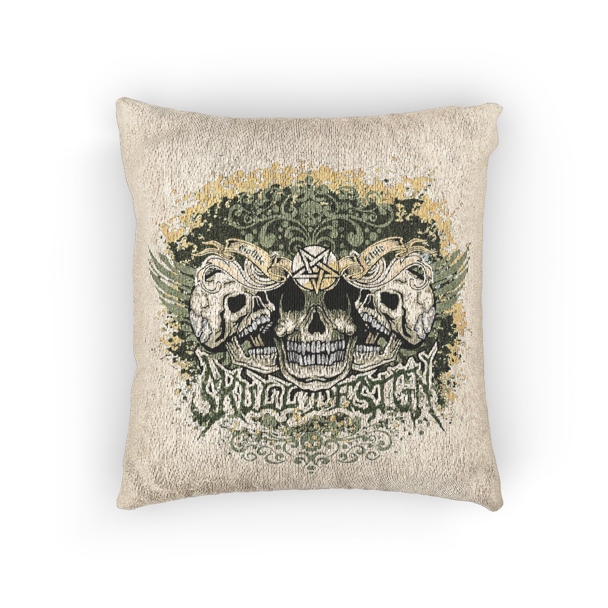 Gothic Sign With Skull Wings Grunge Vintage Design T Shirts Woven Pillow - Image 3