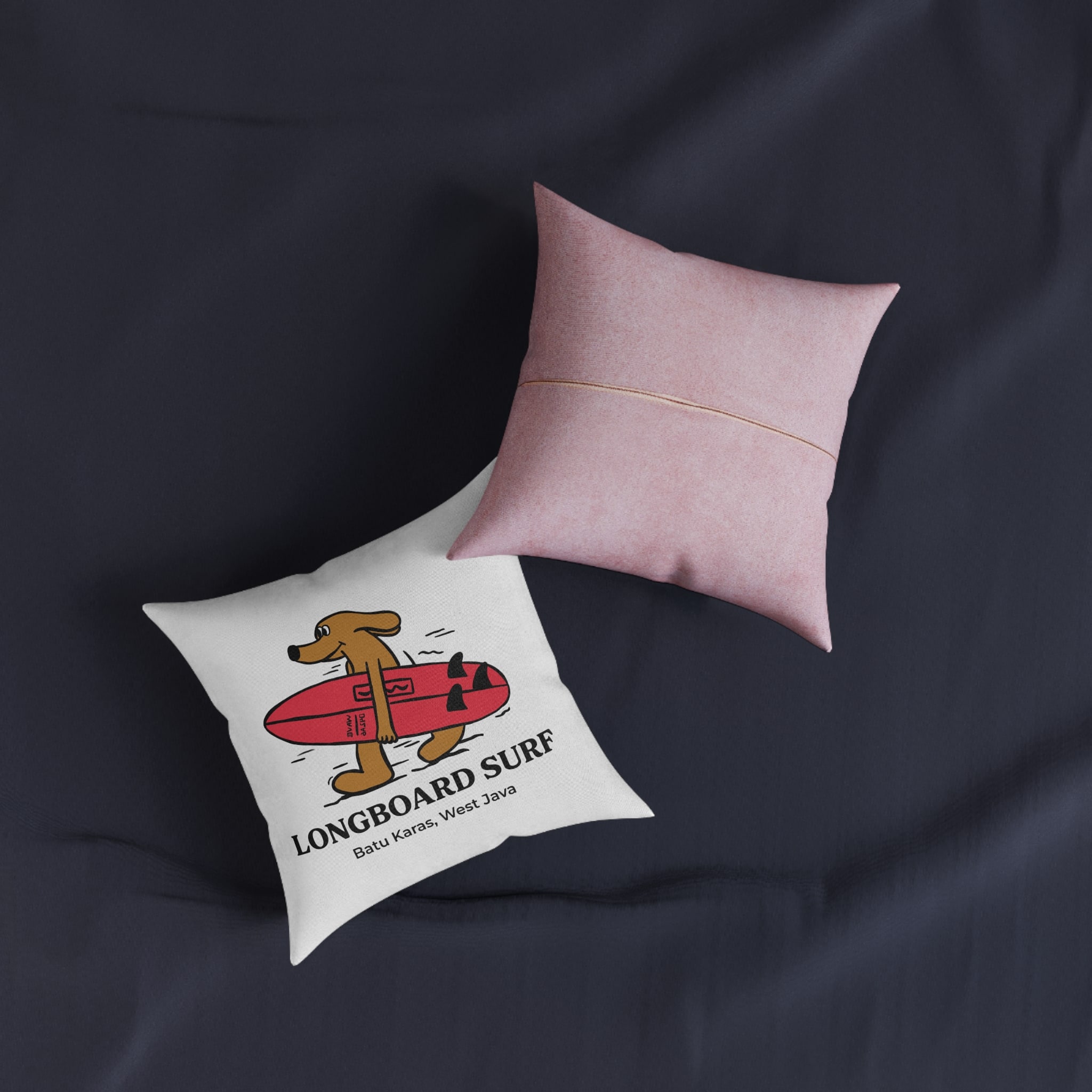 Longboard Surf Square Pillow Pink Back - Image 3