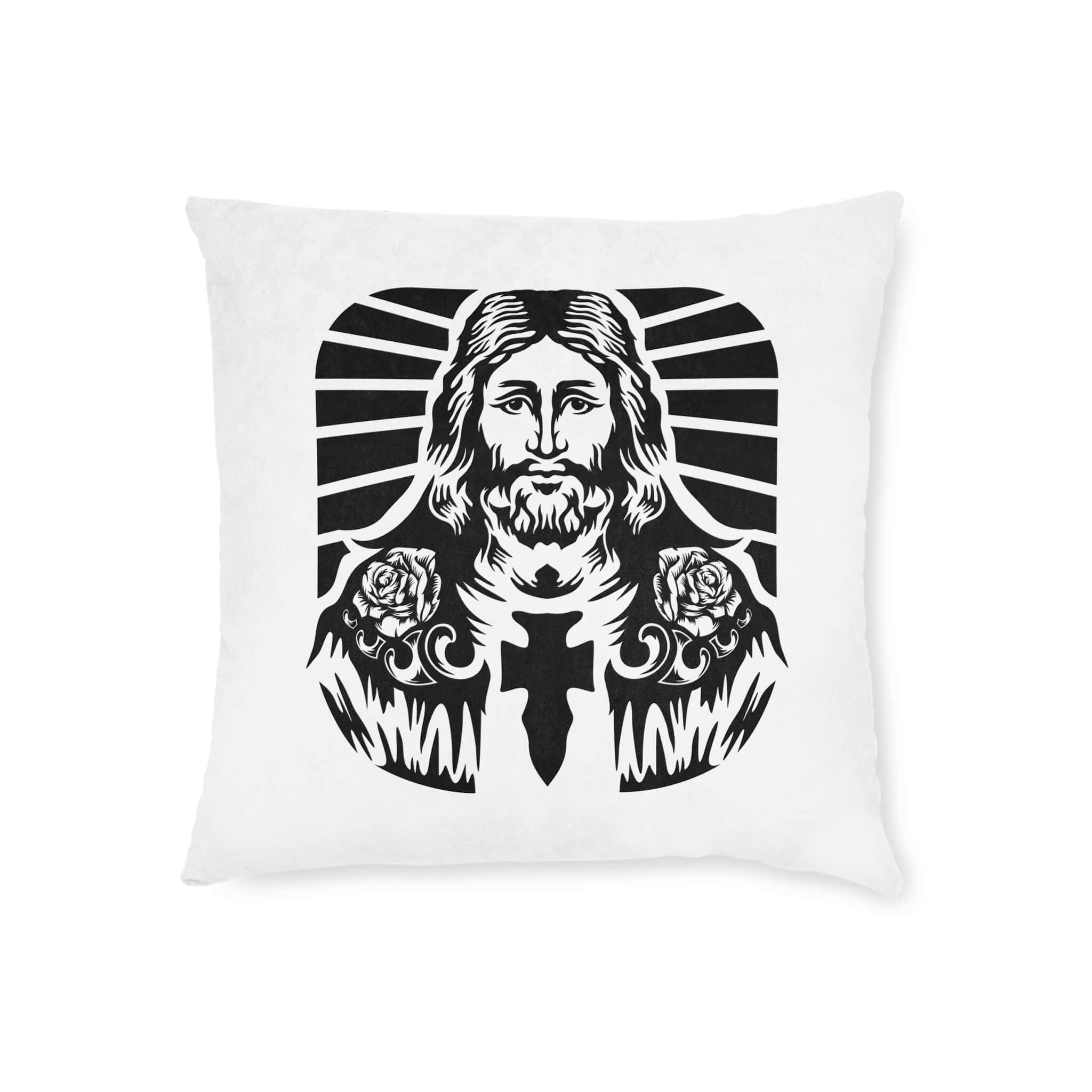 Hand Drwan Jesus Design Vector Square Pillow Pink Back - Image 5