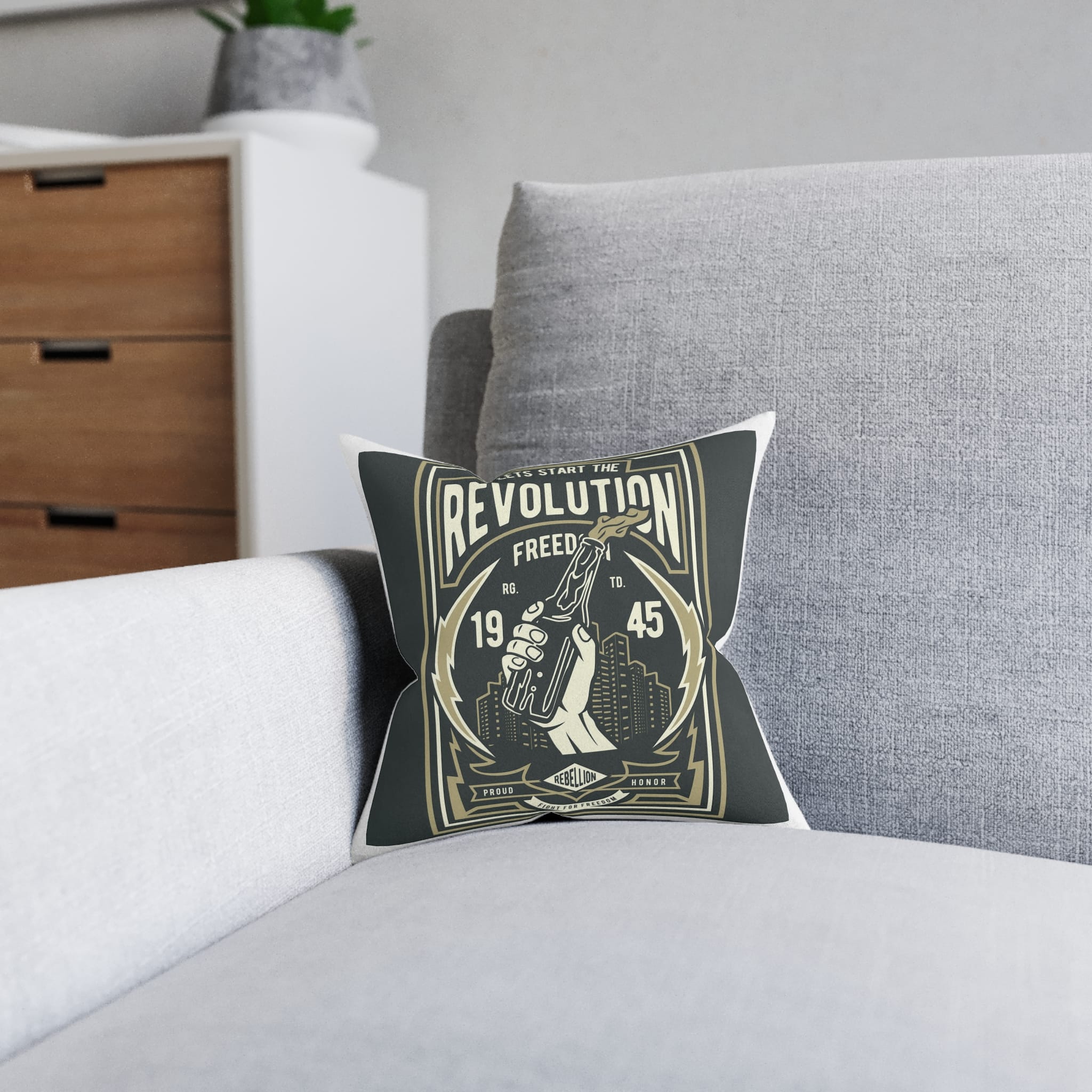 Lets Start the Revolution Square Pillow Pink Back - Image 4