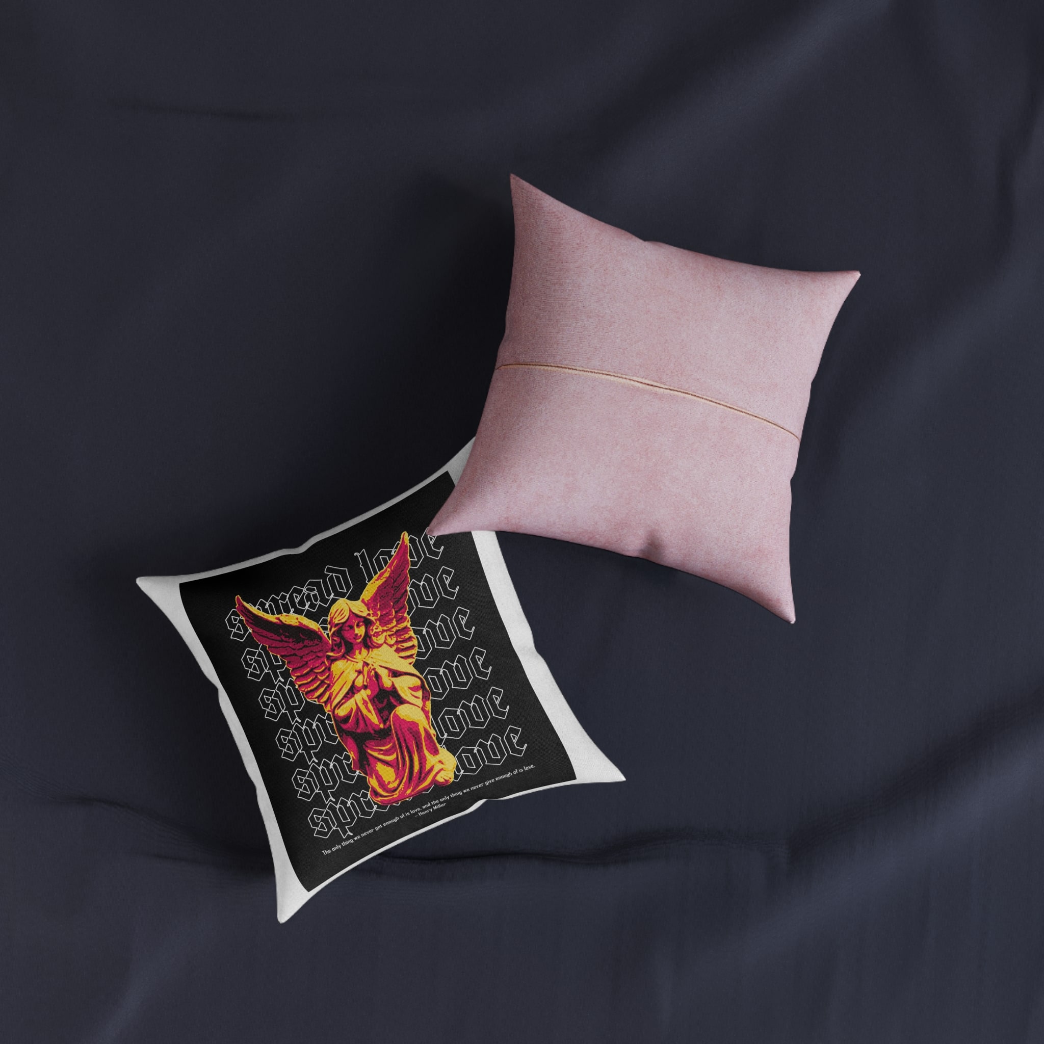 Streetwear Design Fake Romance Statue Style Square Pillow Pink Back - Image 3