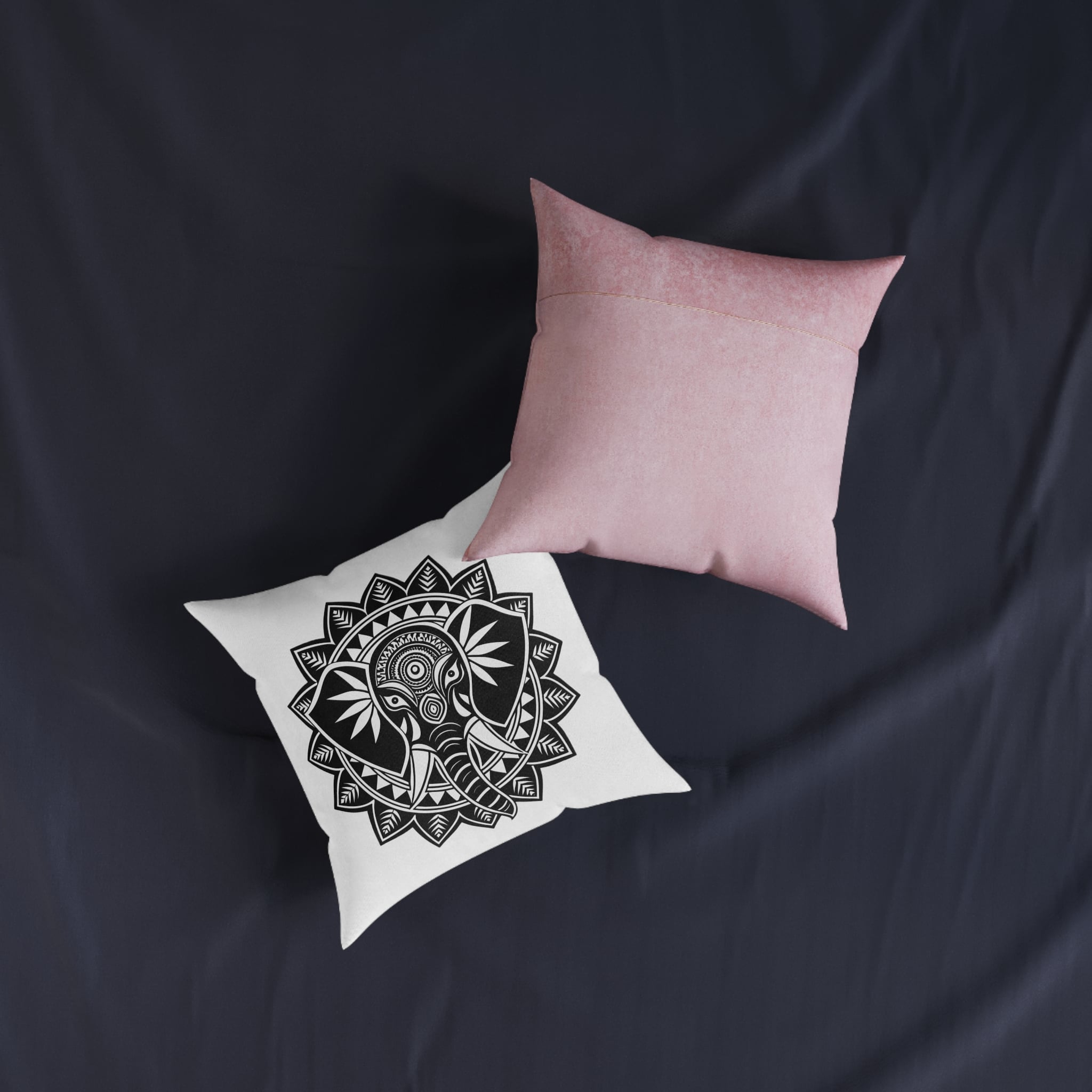 Elephant Mandala Square Pillow Pink Back - Image 7