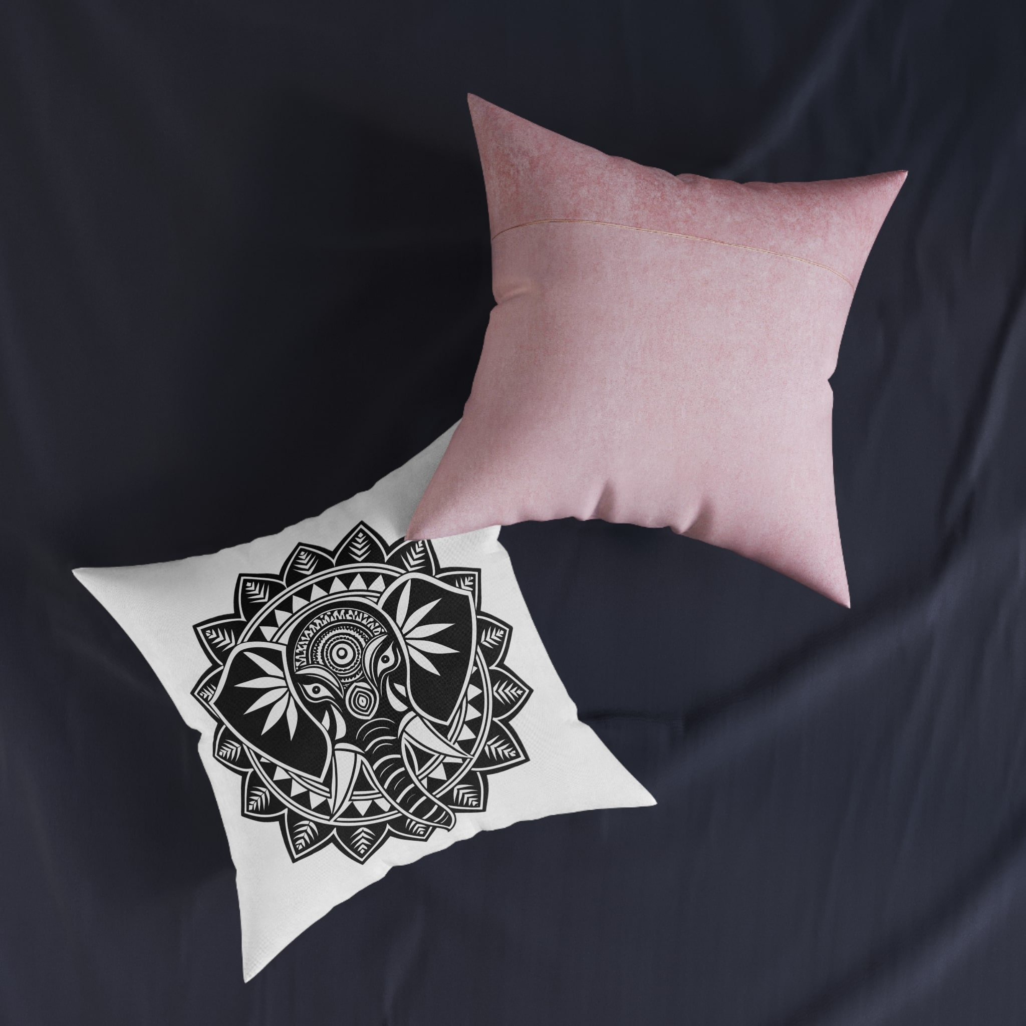 Elephant Mandala Square Pillow Pink Back - Image 11