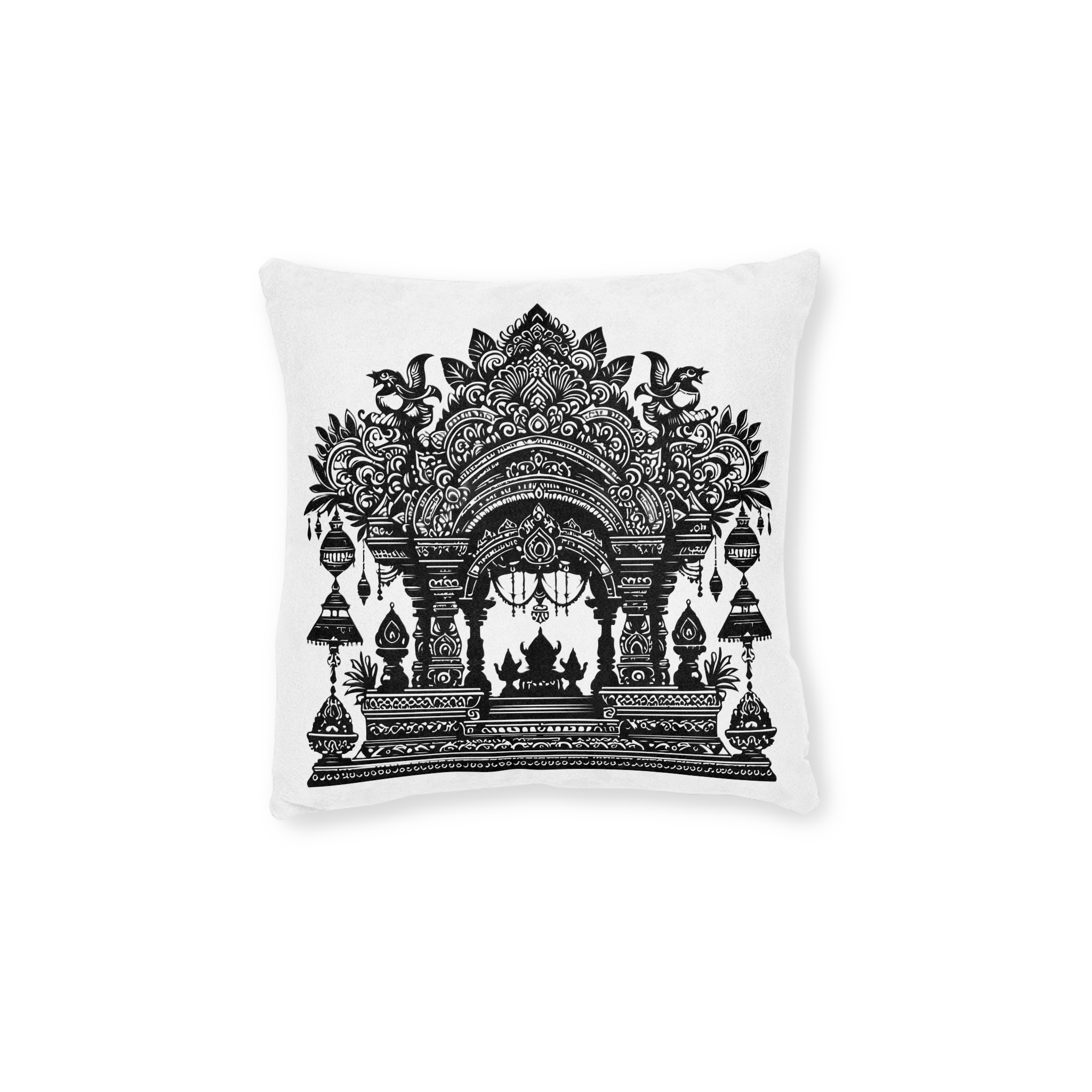 Intricate Puja Mandap Silhouettes Capturing Essence Festive Decor Black Colour Vactor (1) Square Pillow Pink Back