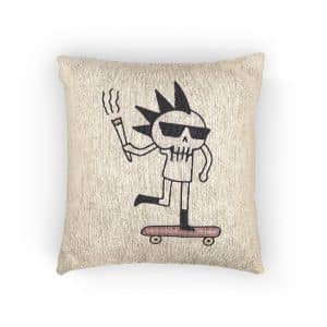 Cool Punk Skull With Cigarette Riding Skateboard Doodle Art Illustration T Shirt Sticker Woven Pillow