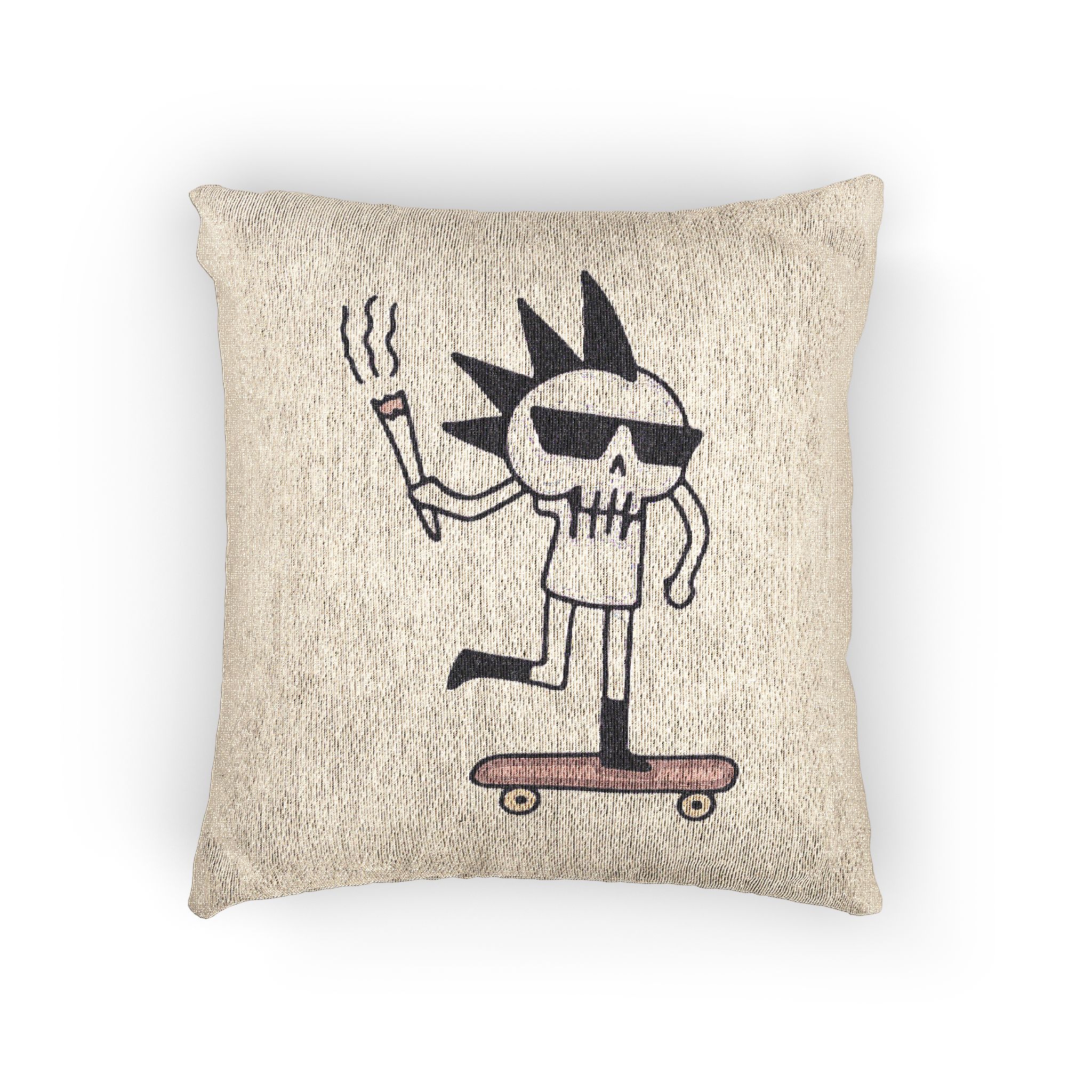 Cool Punk Skull With Cigarette Riding Skateboard Doodle Art Illustration T Shirt Sticker Woven Pillow
