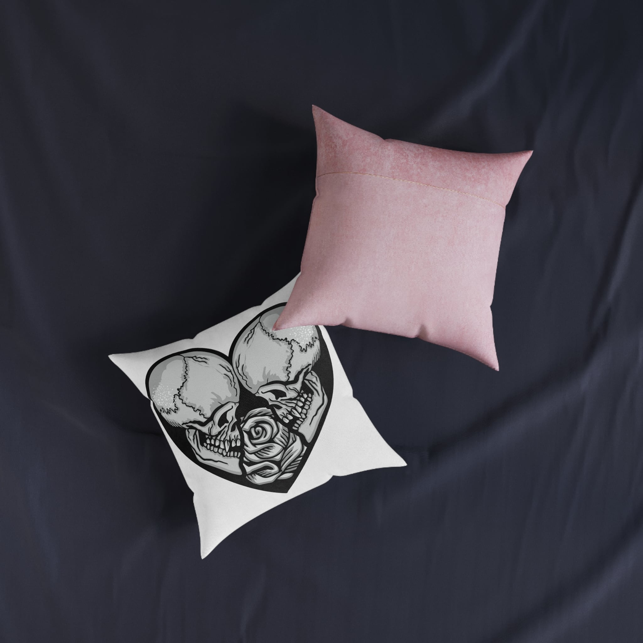 Gothic Sign With Skull Heart Grunge Vintage Design T Shirts Square Pillow Pink Back - Image 7