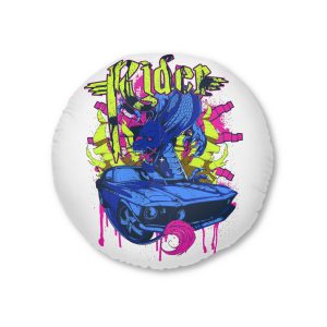 Vintage Car Attacked By Mad Dragon Tufted Floor Pillow Round