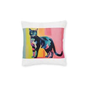 Colorful Abstract Cat Painting Square Pillow Pink Back