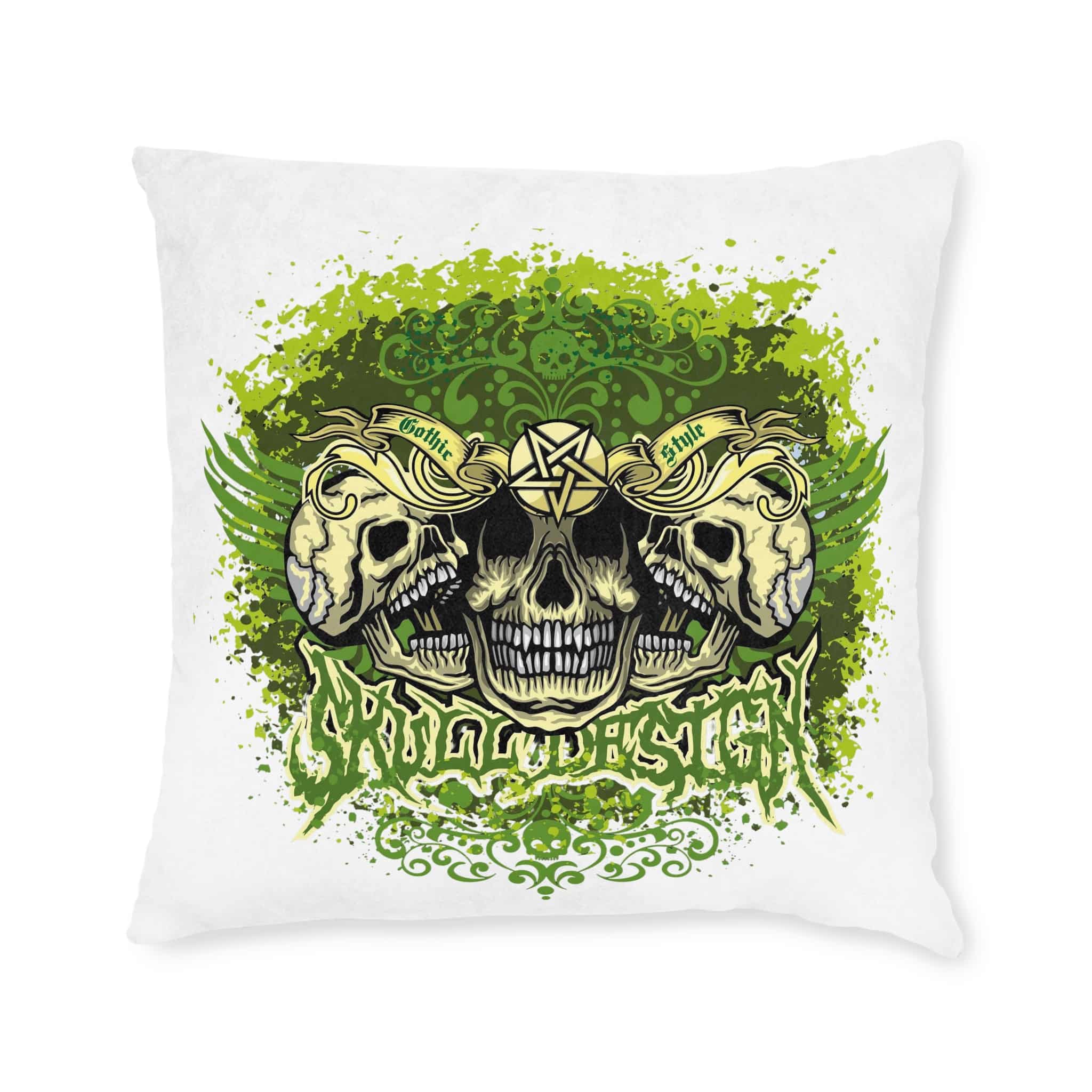 Gothic Sign With Skull Wings Grunge Vintage Design T Shirts Square Pillow Pink Back - Image 9