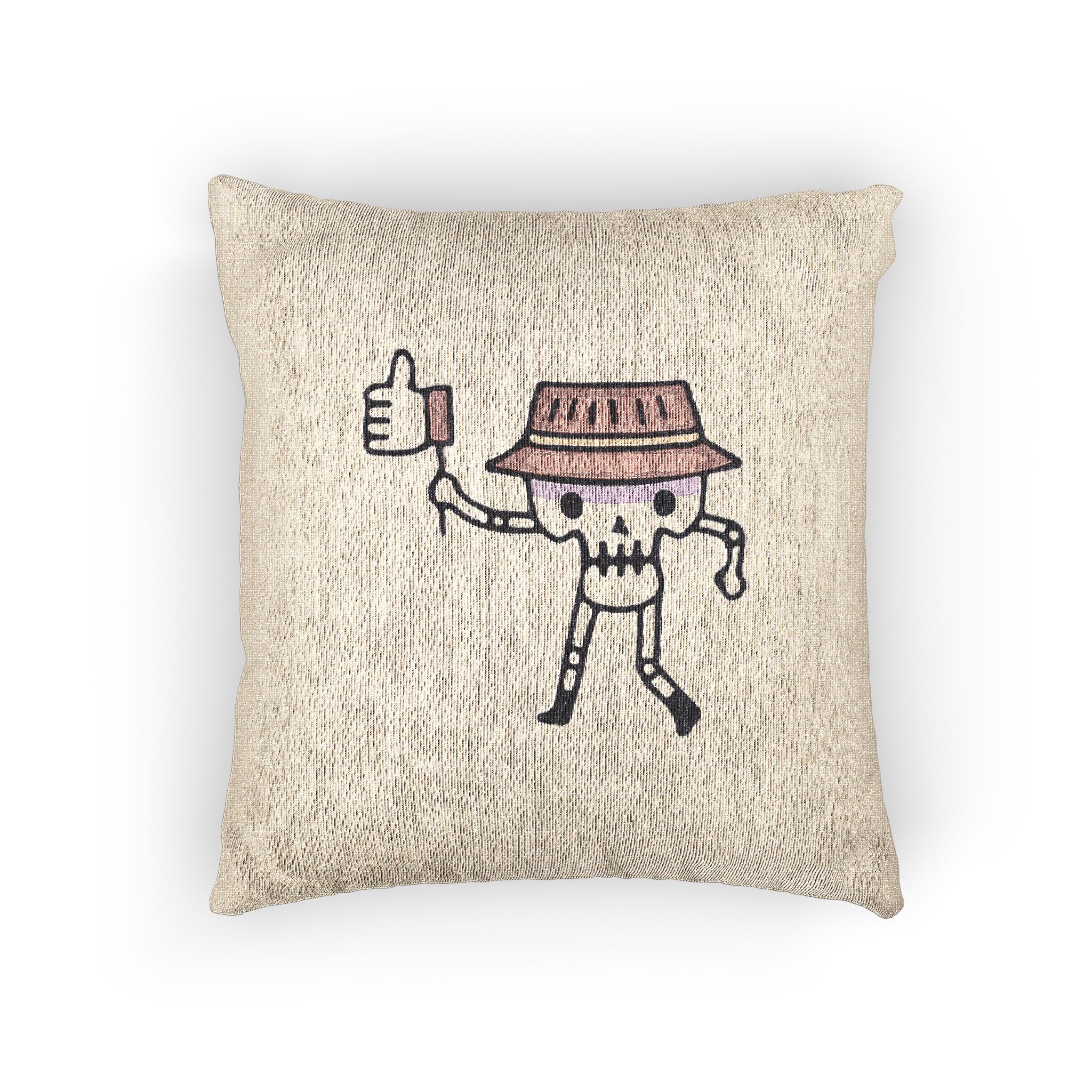 Cool Skull Wearing Bucket Hat Holding Like Button Illustration T Shirt Sticker Woven Pillow - Image 3