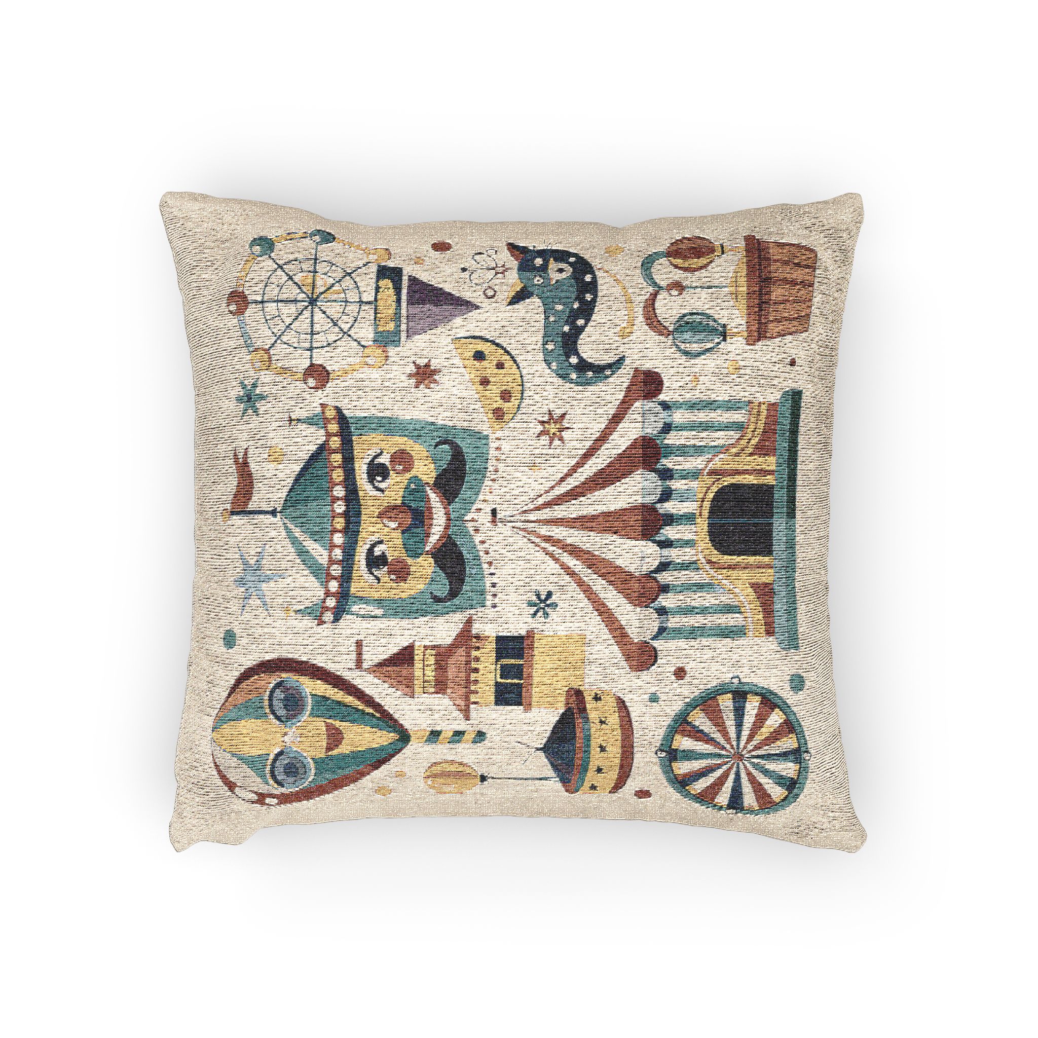 Colorful Cartoon Carnival Icons Set With Amusement Park Attractions Circus Tent Hot Air Balloon More Woven Pillow - Image 2