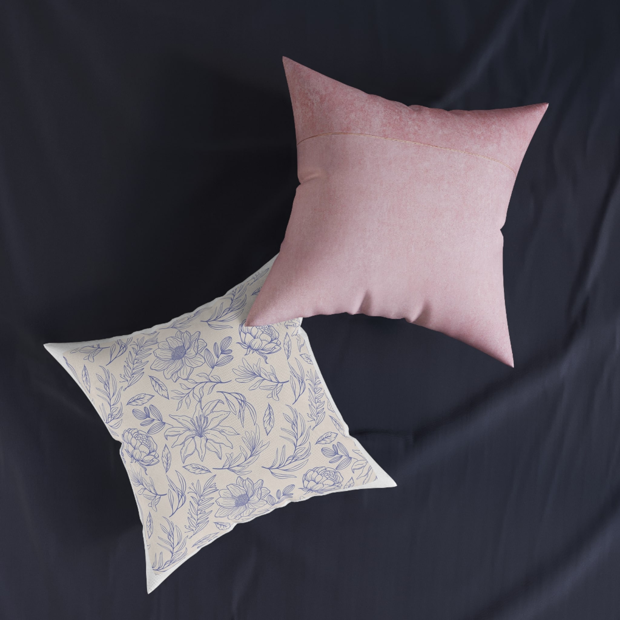 Engraving Hand Drawn Botanical Pattern Square Pillow Pink Back - Image 11