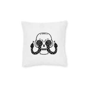 Cool Skull Head With Snakes Eyes Illustration T Shirt Sticker Apparel Merchandise Square Pillow Pink Back