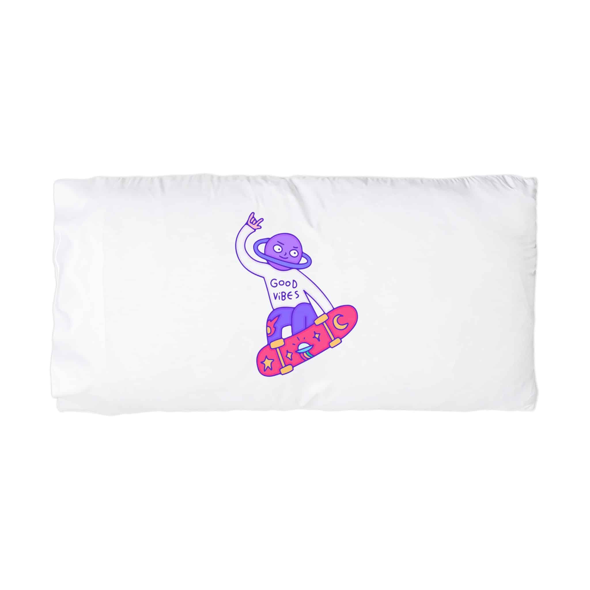 Cool Saturn Planet Character Freestyle With Skateboard Illustration T Shirt Sticker Microfiber Pillowcase - Image 3