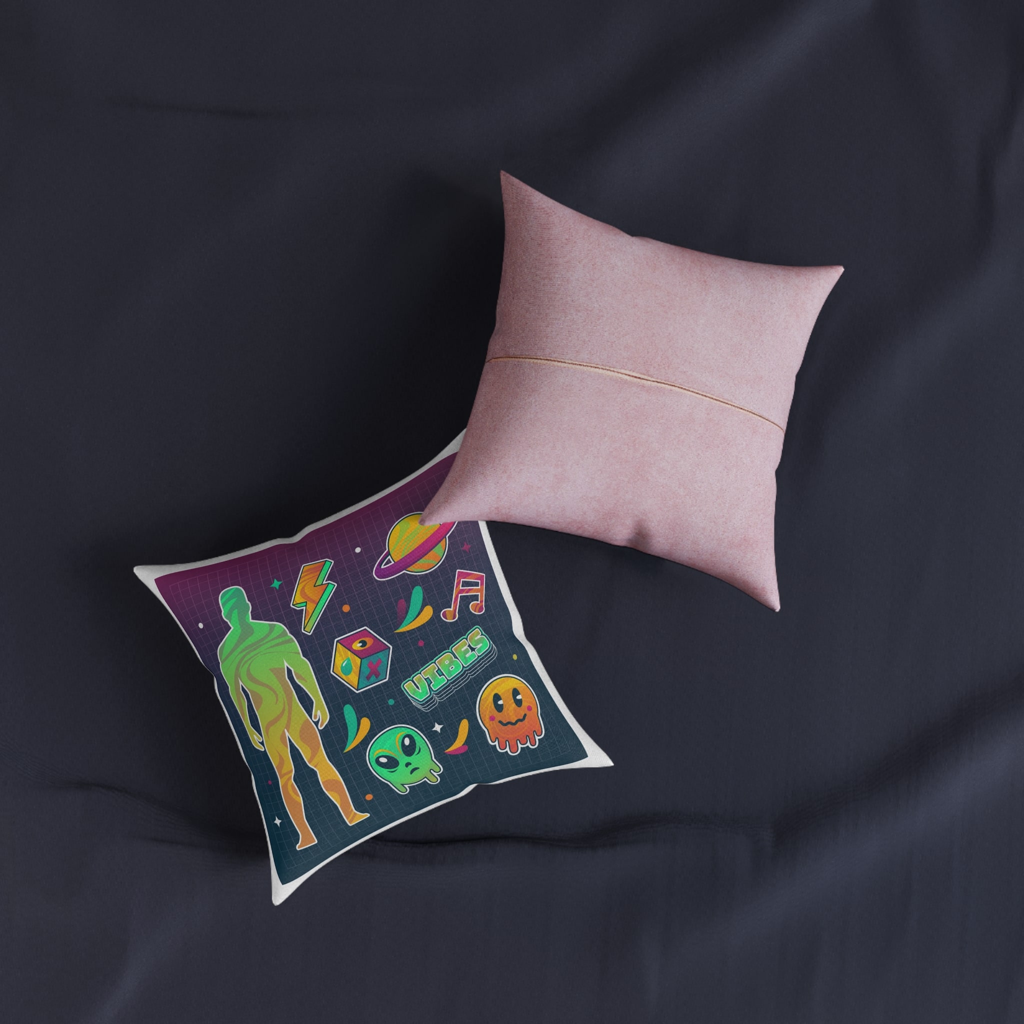 Gradient Rave Sticker Set Square Pillow Pink Back - Image 3