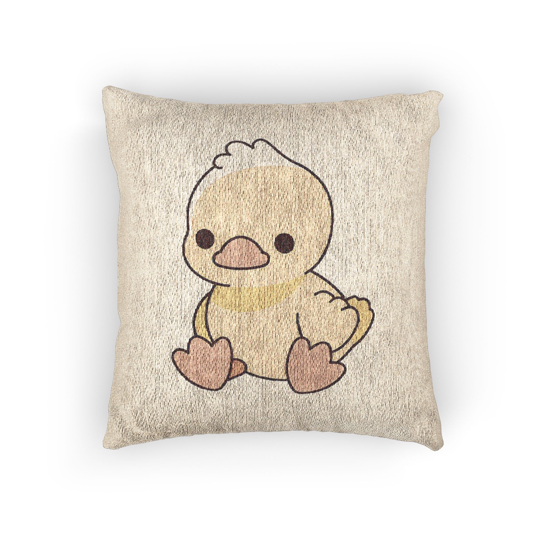 Adorable Yellow Duckling Illustration Cute Cartoon Baby Duck Sitting Woven Pillow - Image 3