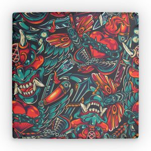 Vintage Tattoos Colorful Seamless Pattern Custom Shaped Pillows