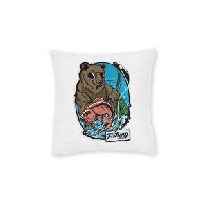 Bear Fishing Salmon Square Pillow Pink Back